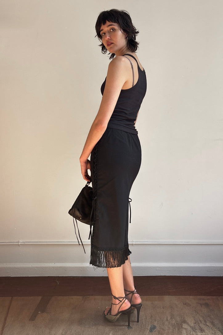 NOVESPAZIO LACE-UP MIDI SKIRT WITH FRINGE HEM