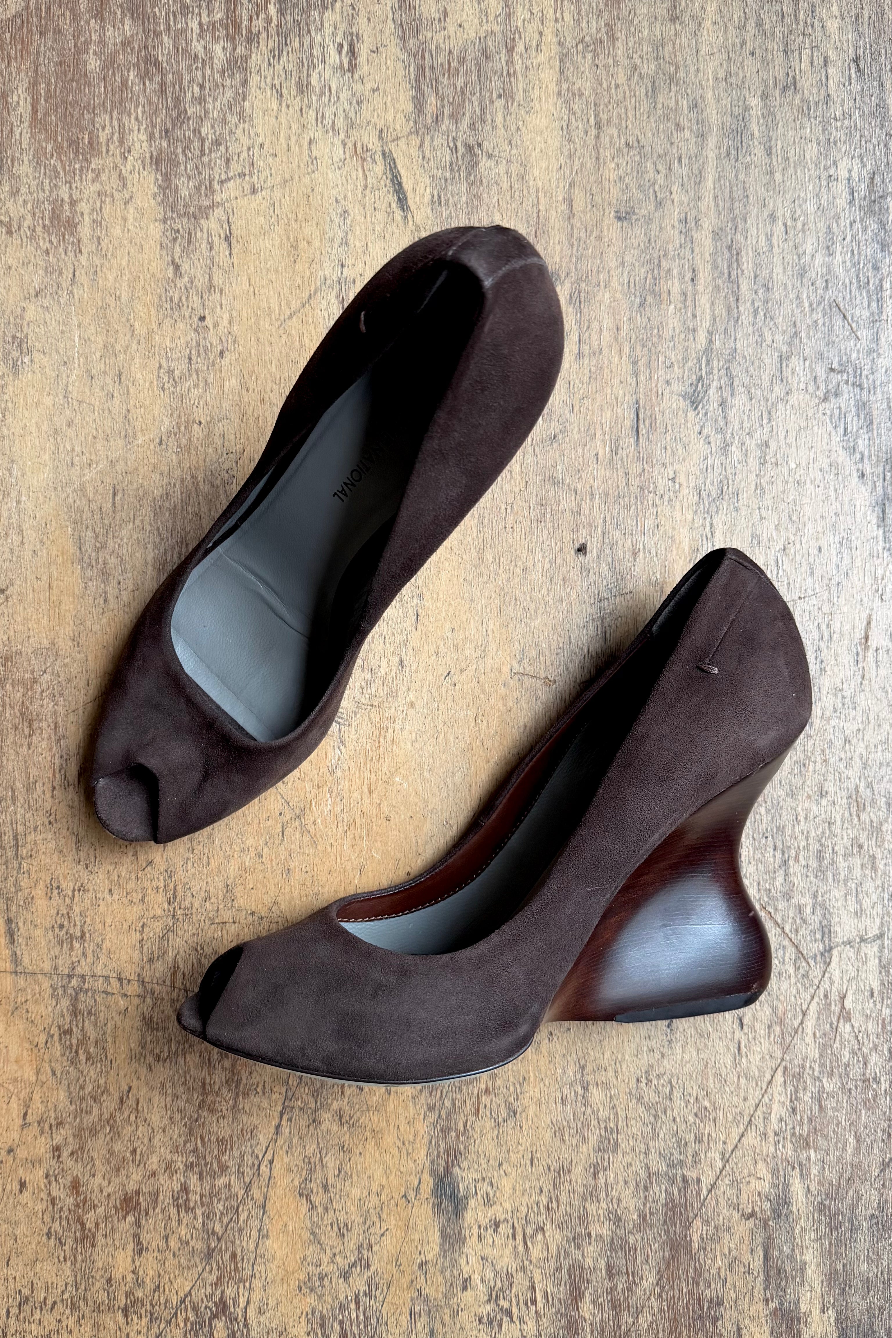 COSTUME NATIONAL SCULPTURAL WOODEN WEDGE HEELS
