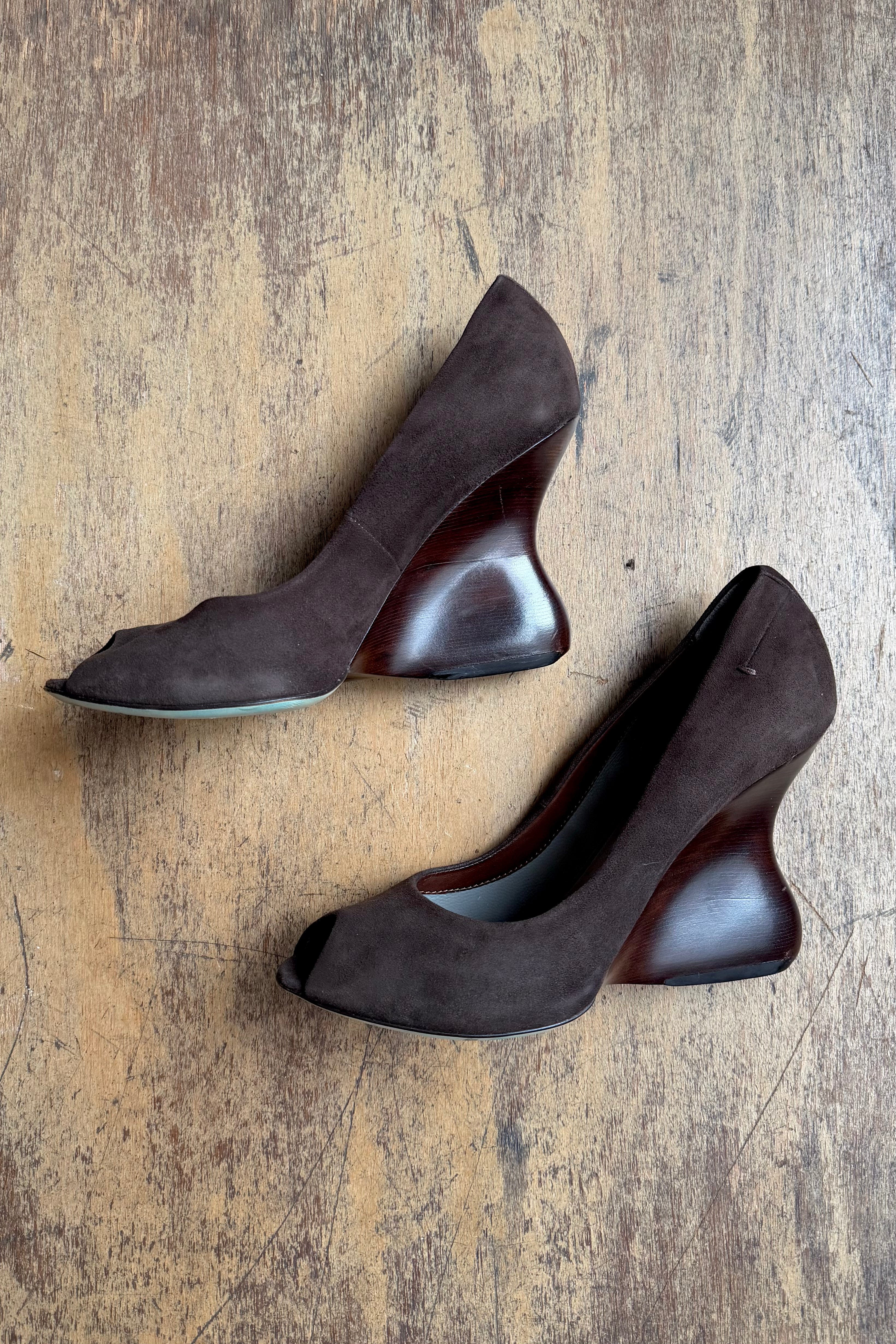 COSTUME NATIONAL SCULPTURAL WOODEN WEDGE HEELS