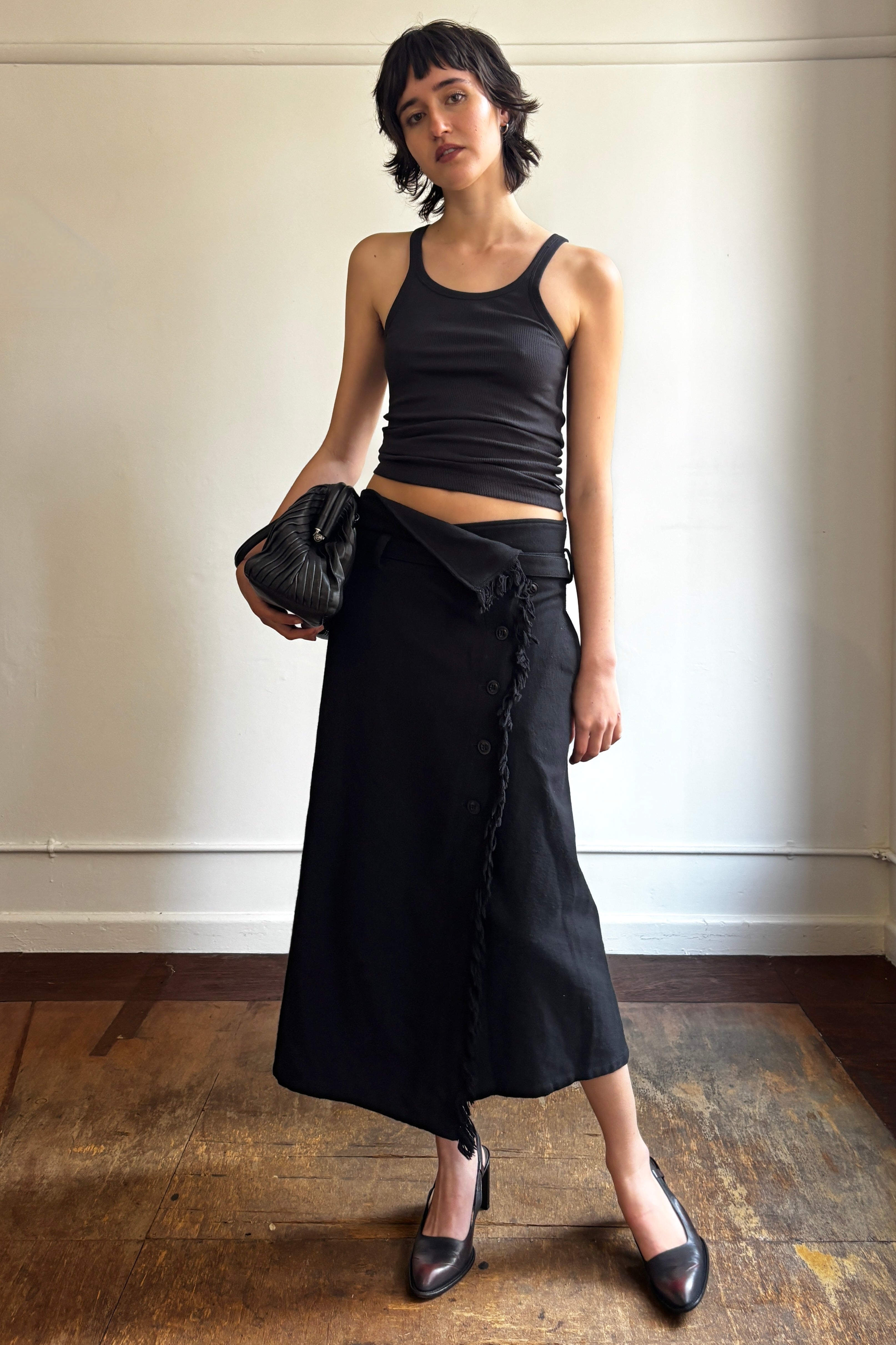 YOHJI YAMAMOTO A/W 2010 ASYM WOOL MIDI SKIRT