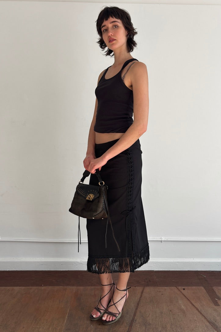 NOVESPAZIO LACE-UP MIDI SKIRT WITH FRINGE HEM