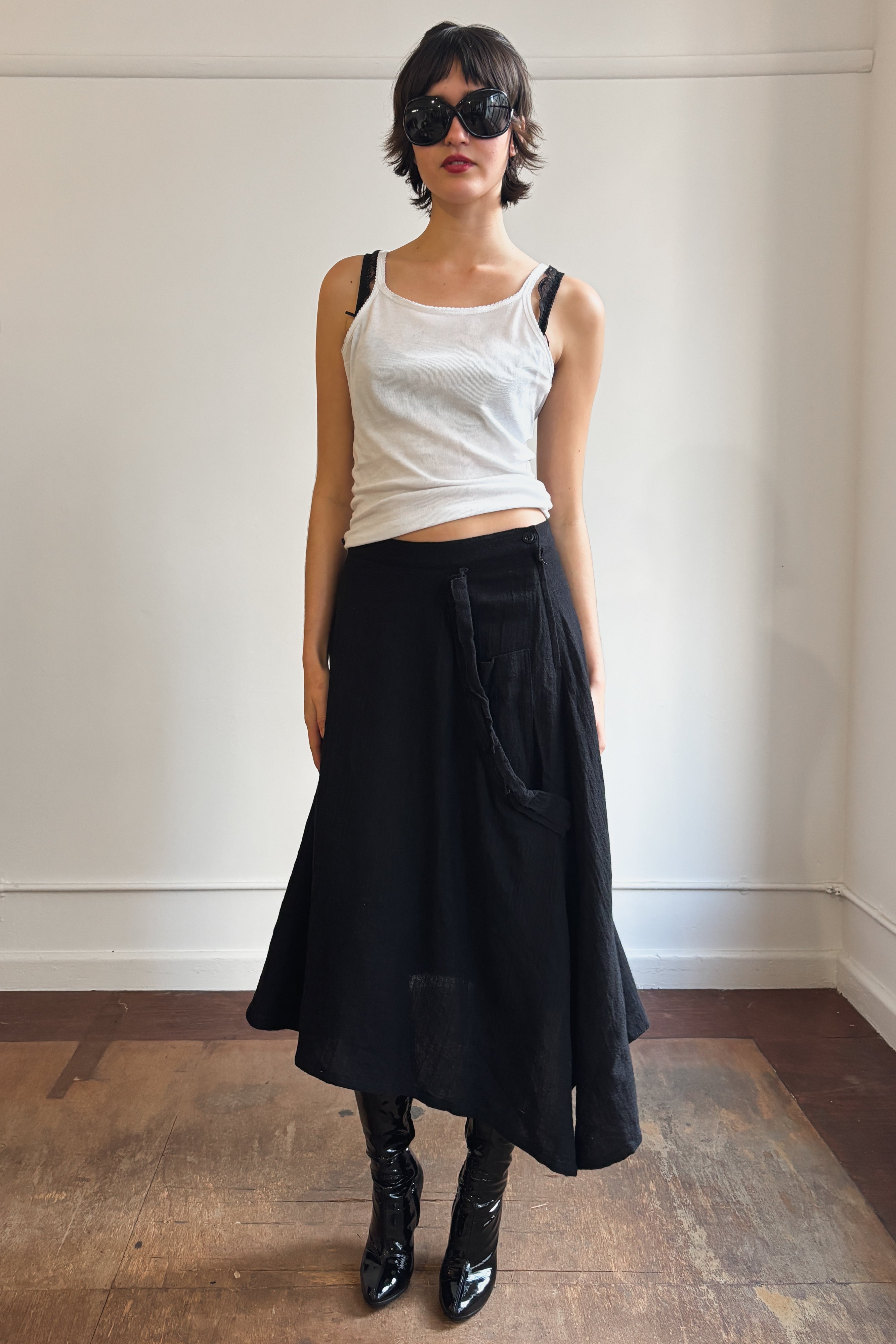 YOHJI YAMAMOTO ASYMMETRICAL WOOL LONG SKIRT