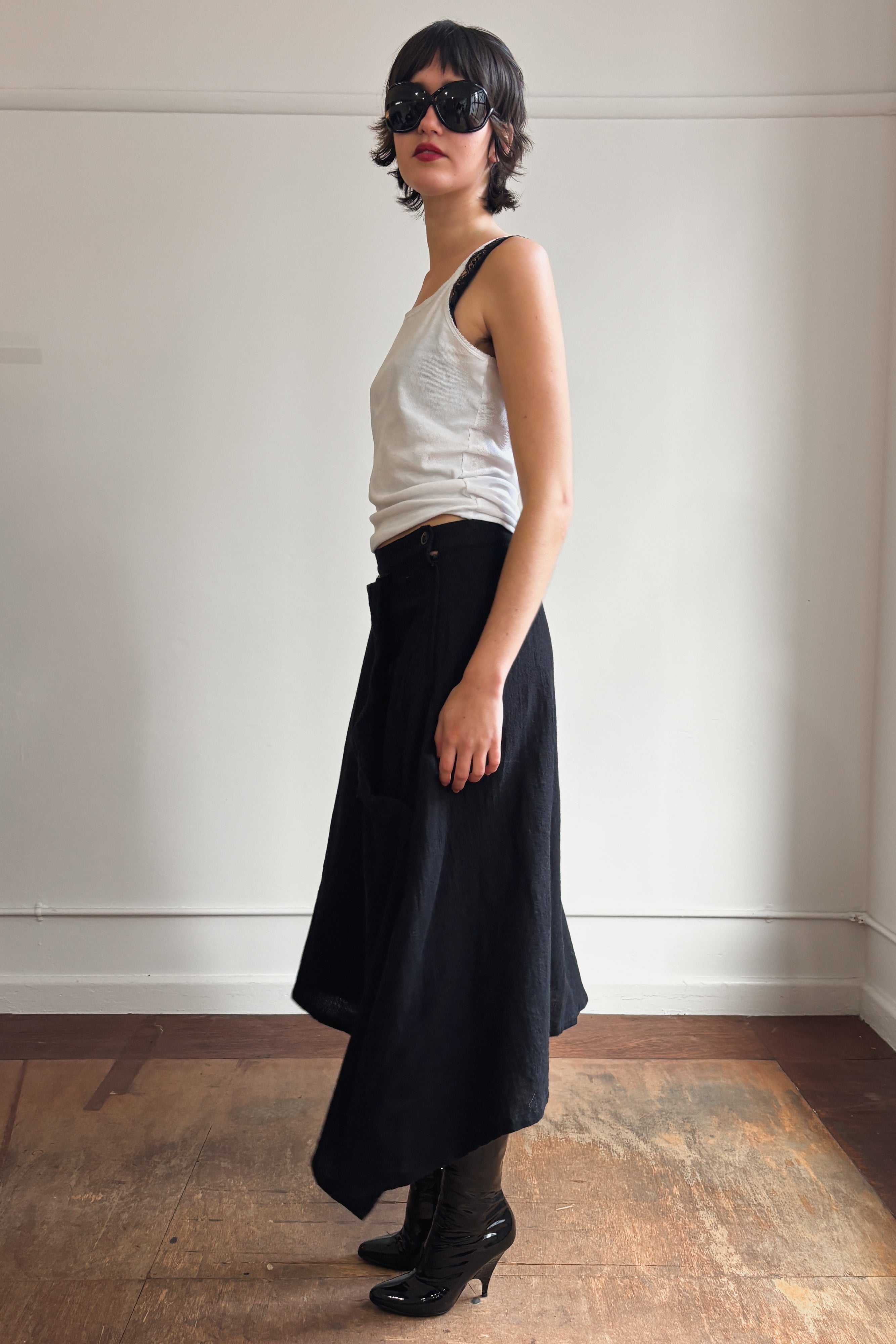 YOHJI YAMAMOTO ASYMMETRICAL WOOL LONG SKIRT