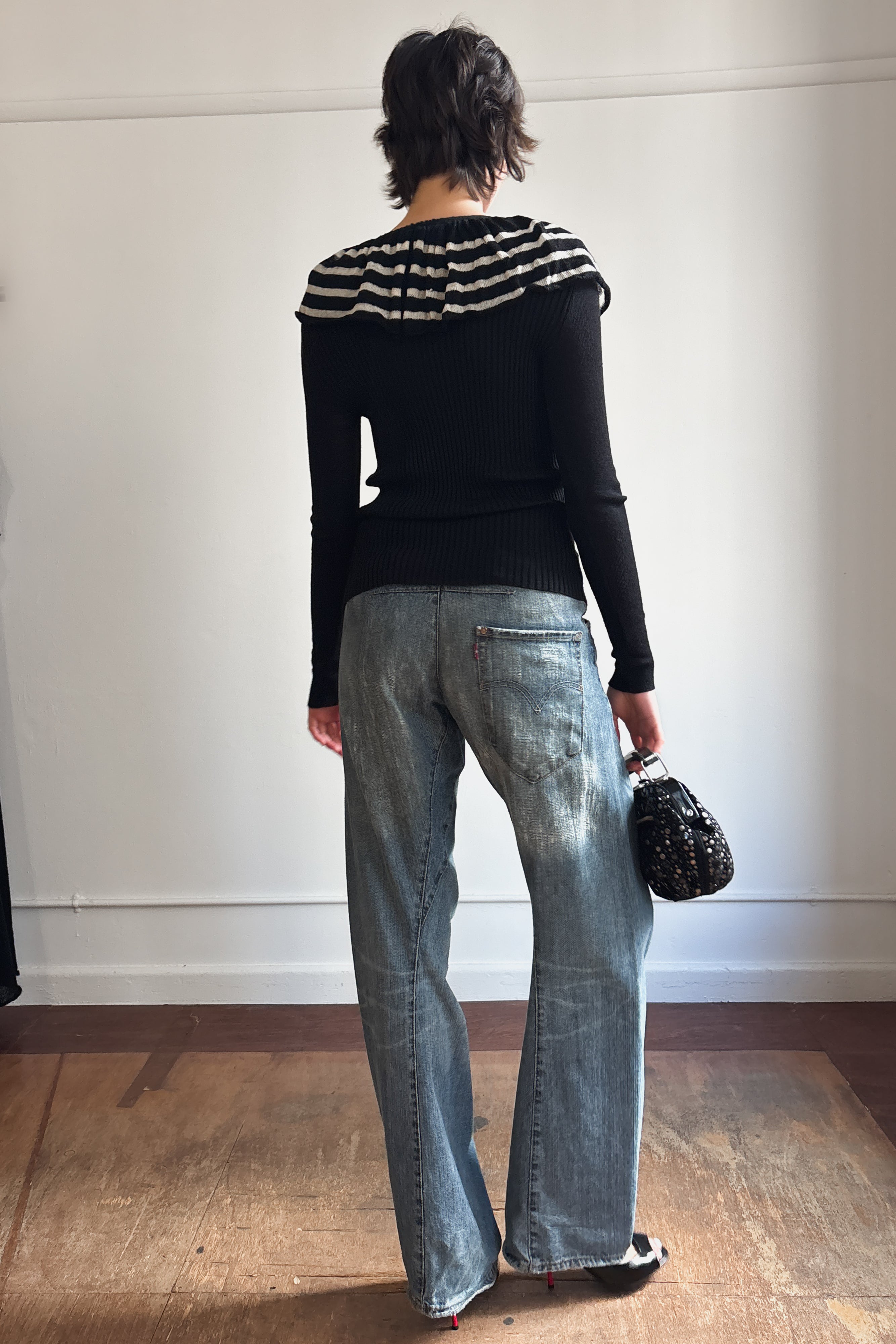 JEAN PAUL GAULTIER ASYMMETRICAL STRIPE KNIT CARDIGAN