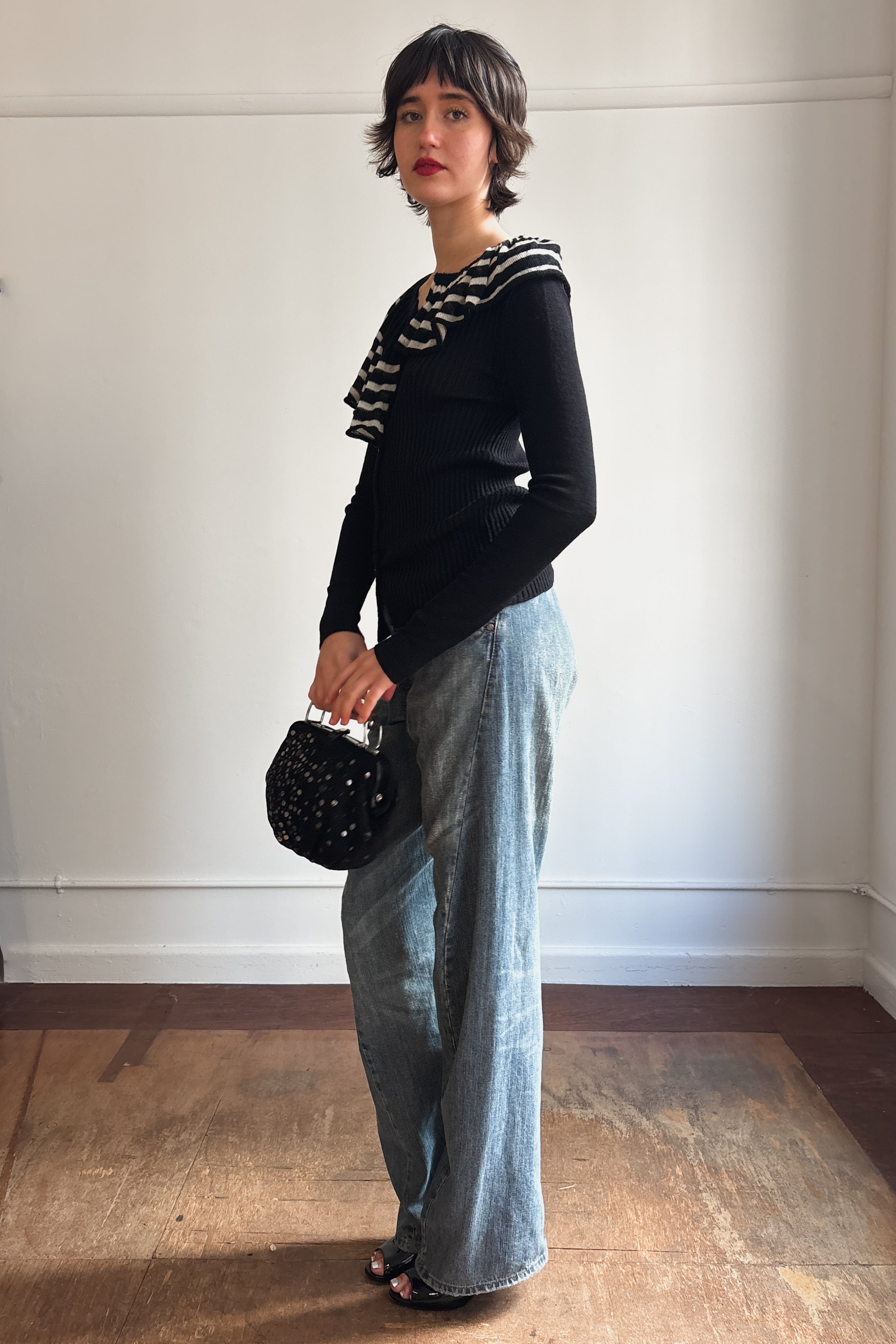 JEAN PAUL GAULTIER ASYMMETRICAL STRIPE KNIT CARDIGAN