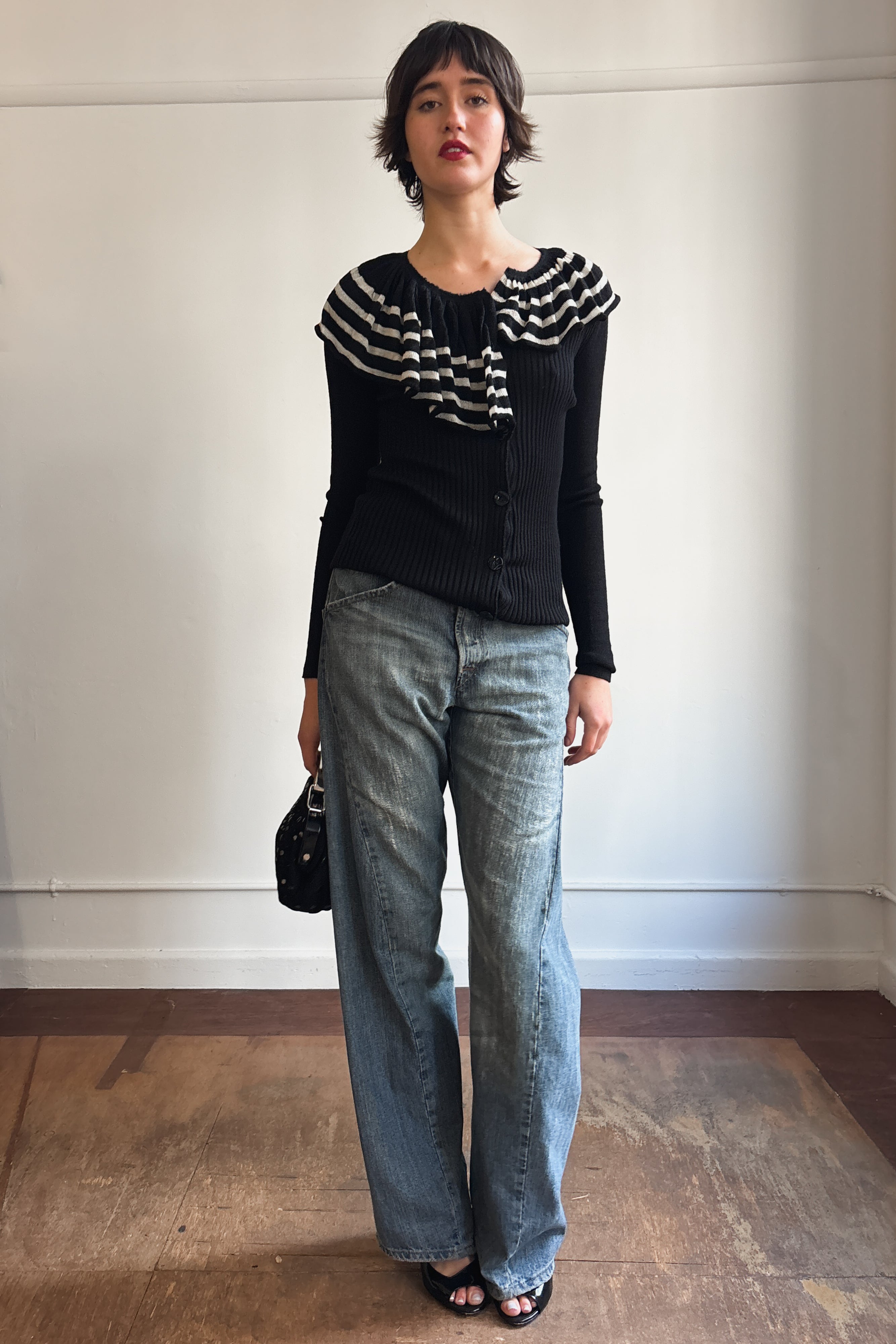JEAN PAUL GAULTIER ASYMMETRICAL STRIPE KNIT CARDIGAN