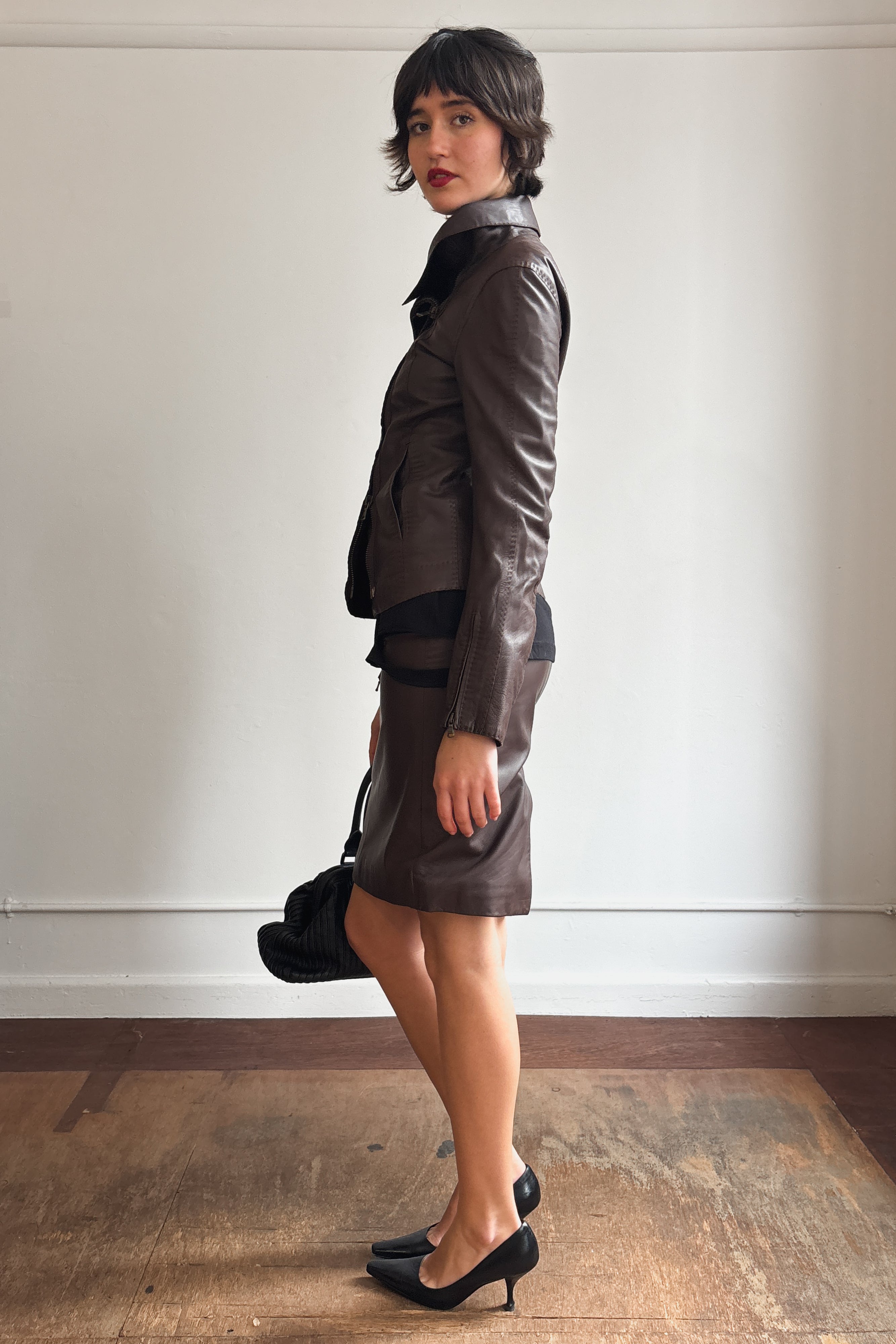 DONNA KARAN DUAL ZIP LAMBSKIN LEATHER JACKET