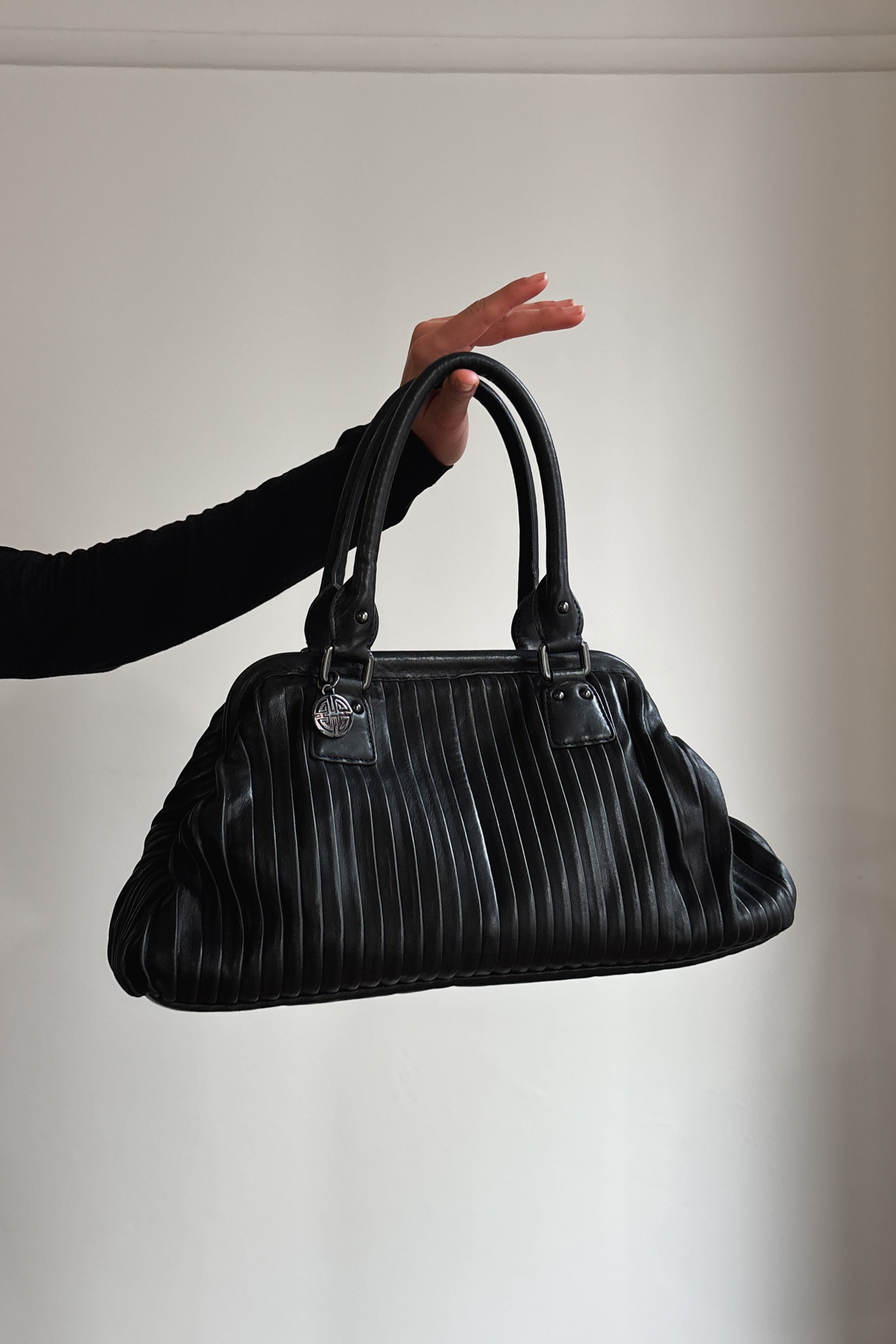 HUGO BOSS PLEATED LEATHER HANDBAG