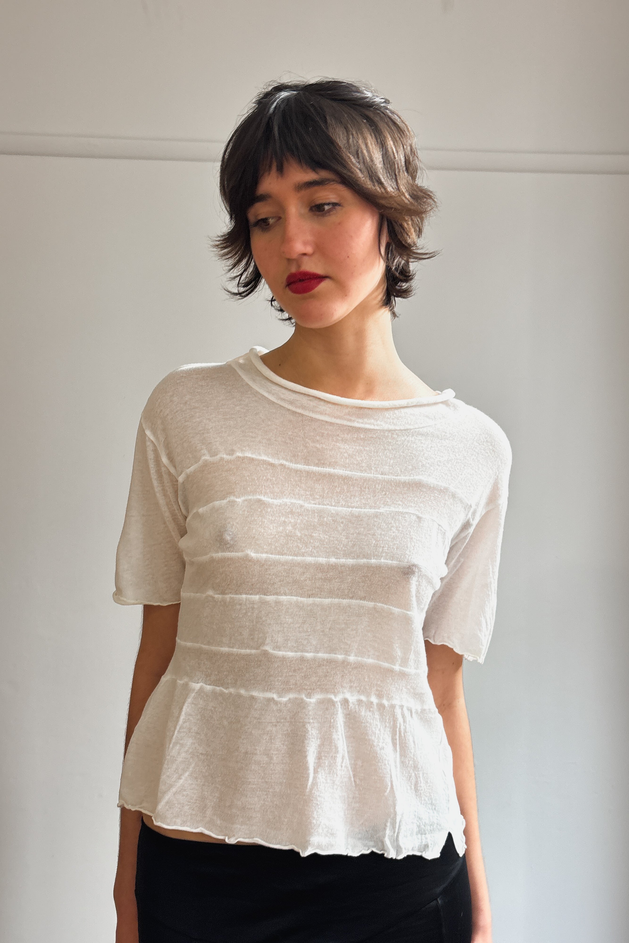 YOHJI YAMAMOTO PANELLED SHEER JERSEY TOP