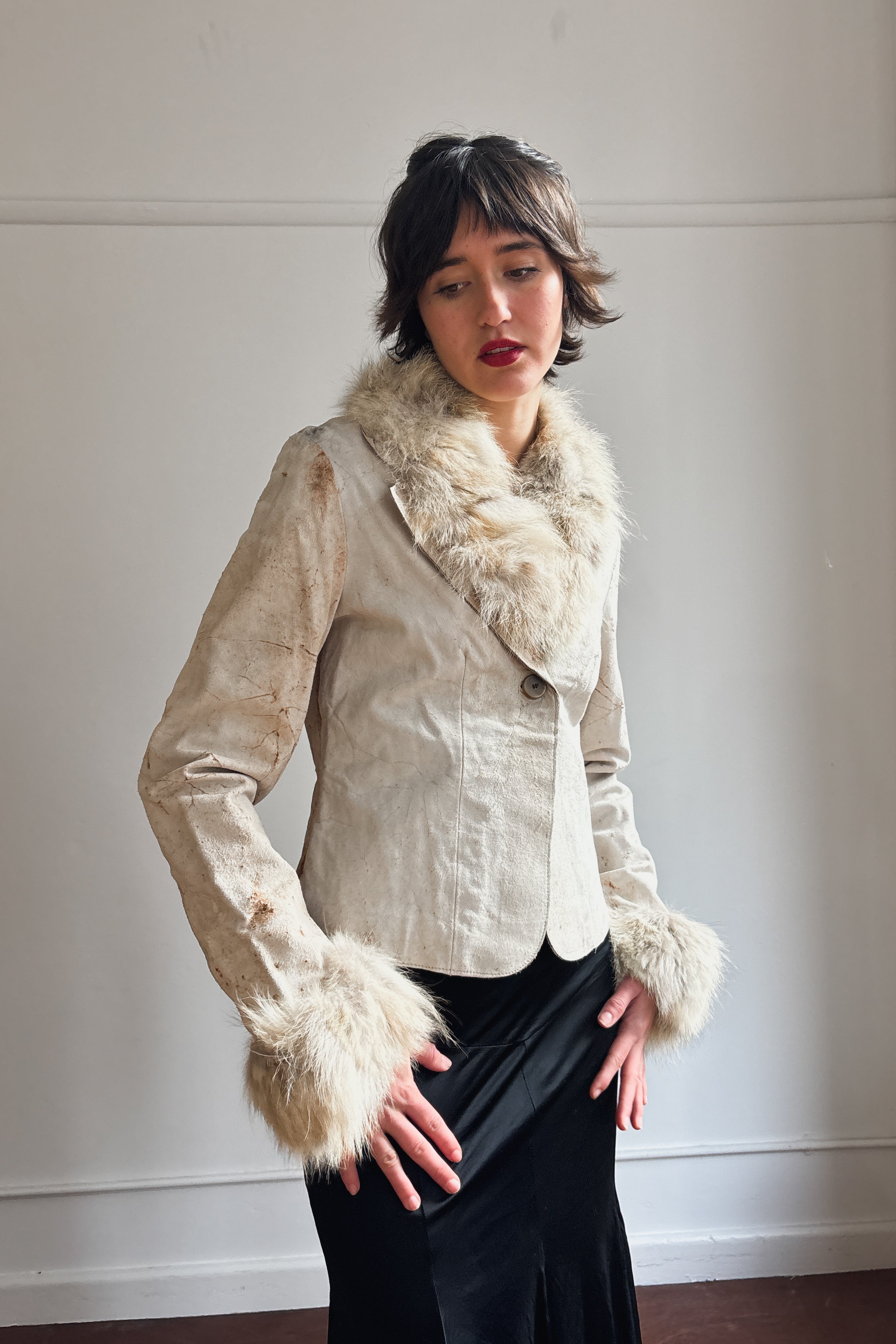 VINTAGE TAILORED SUEDE JACKET WITH FUR TRIM