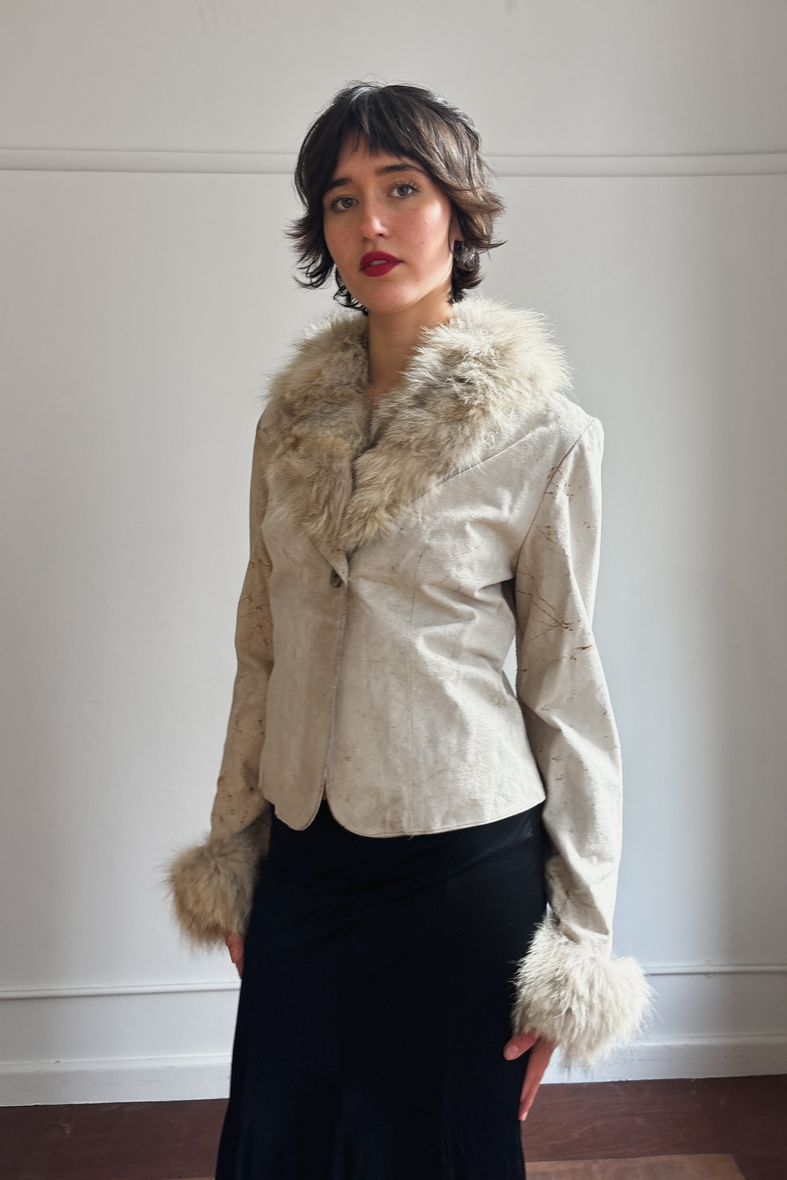 VINTAGE TAILORED SUEDE JACKET WITH FUR TRIM