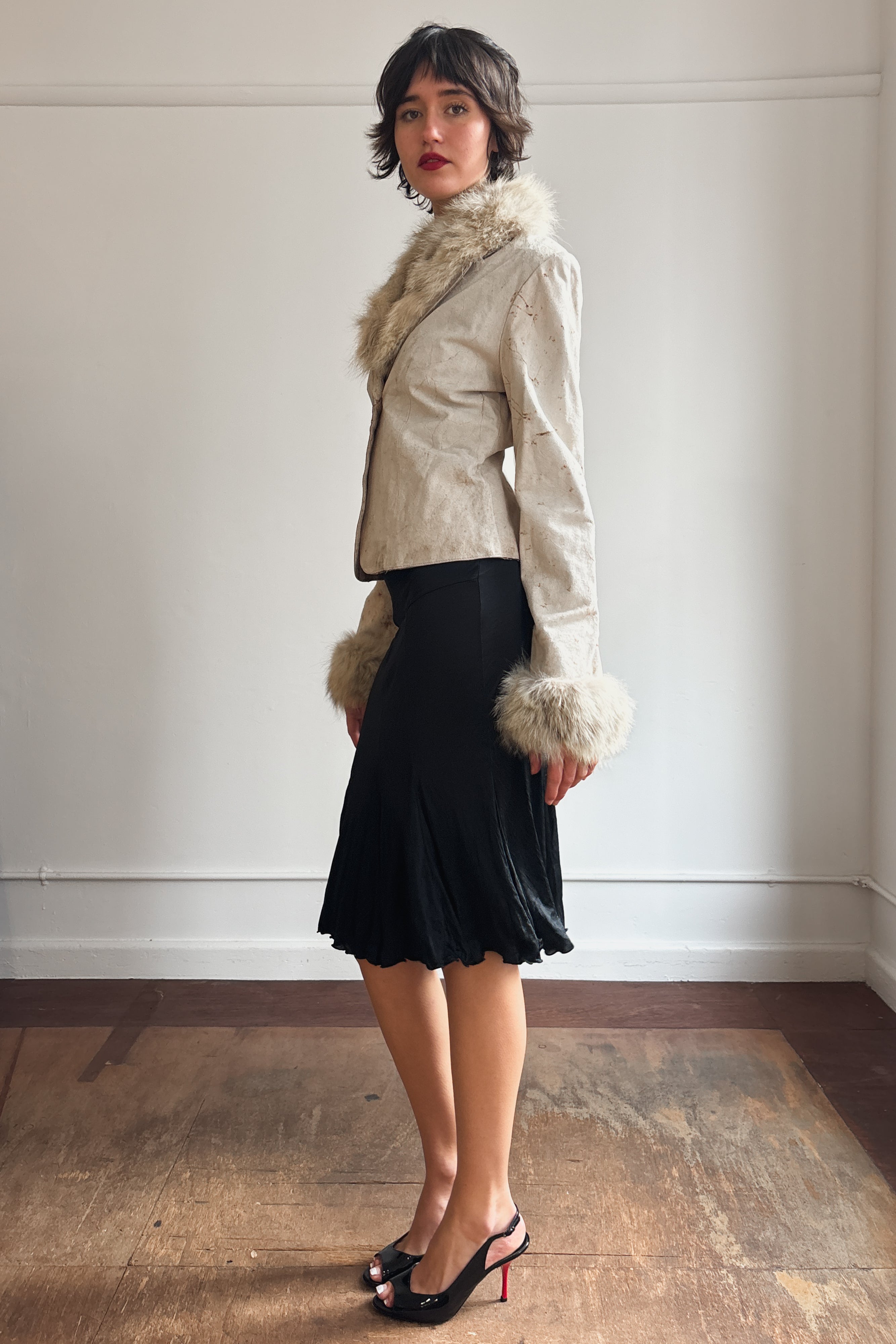 VINTAGE TAILORED SUEDE JACKET WITH FUR TRIM
