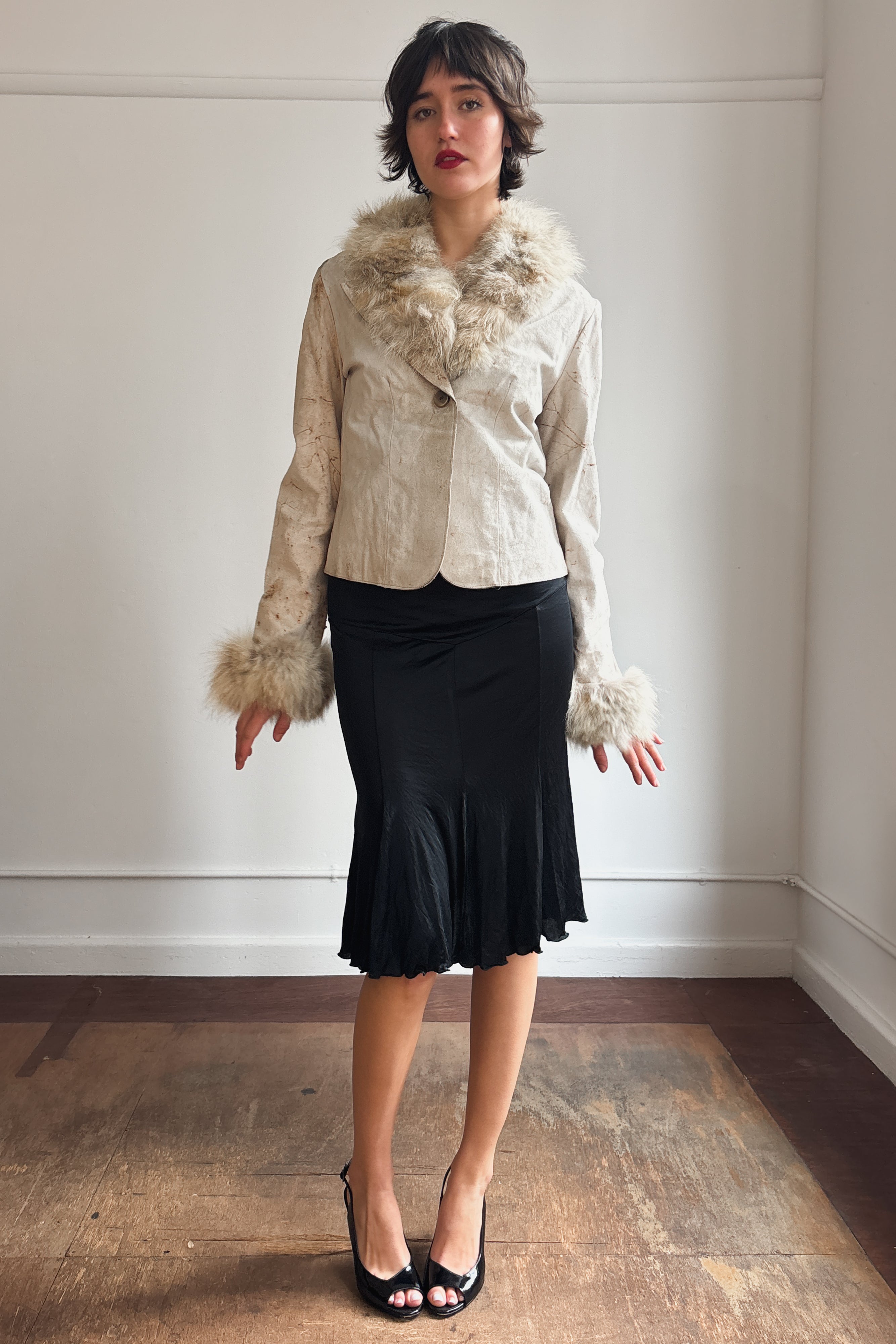 VINTAGE TAILORED SUEDE JACKET WITH FUR TRIM