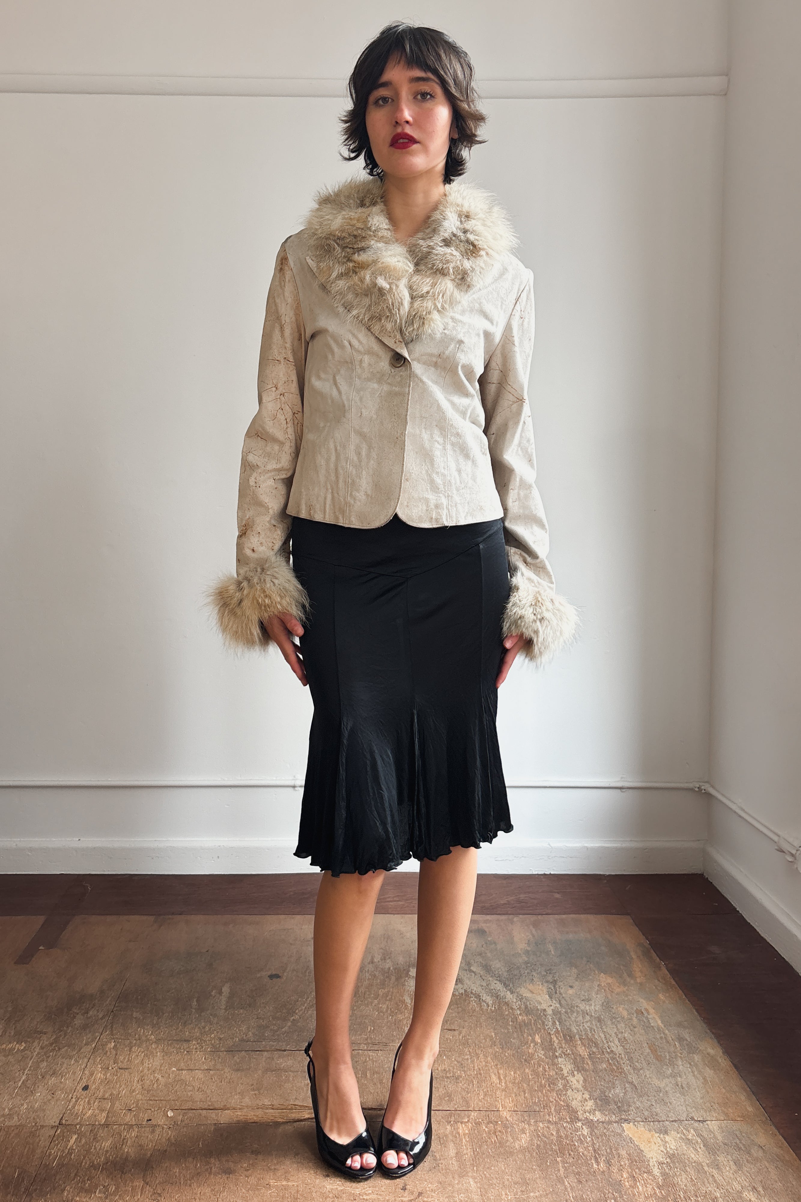 VINTAGE TAILORED SUEDE JACKET WITH FUR TRIM