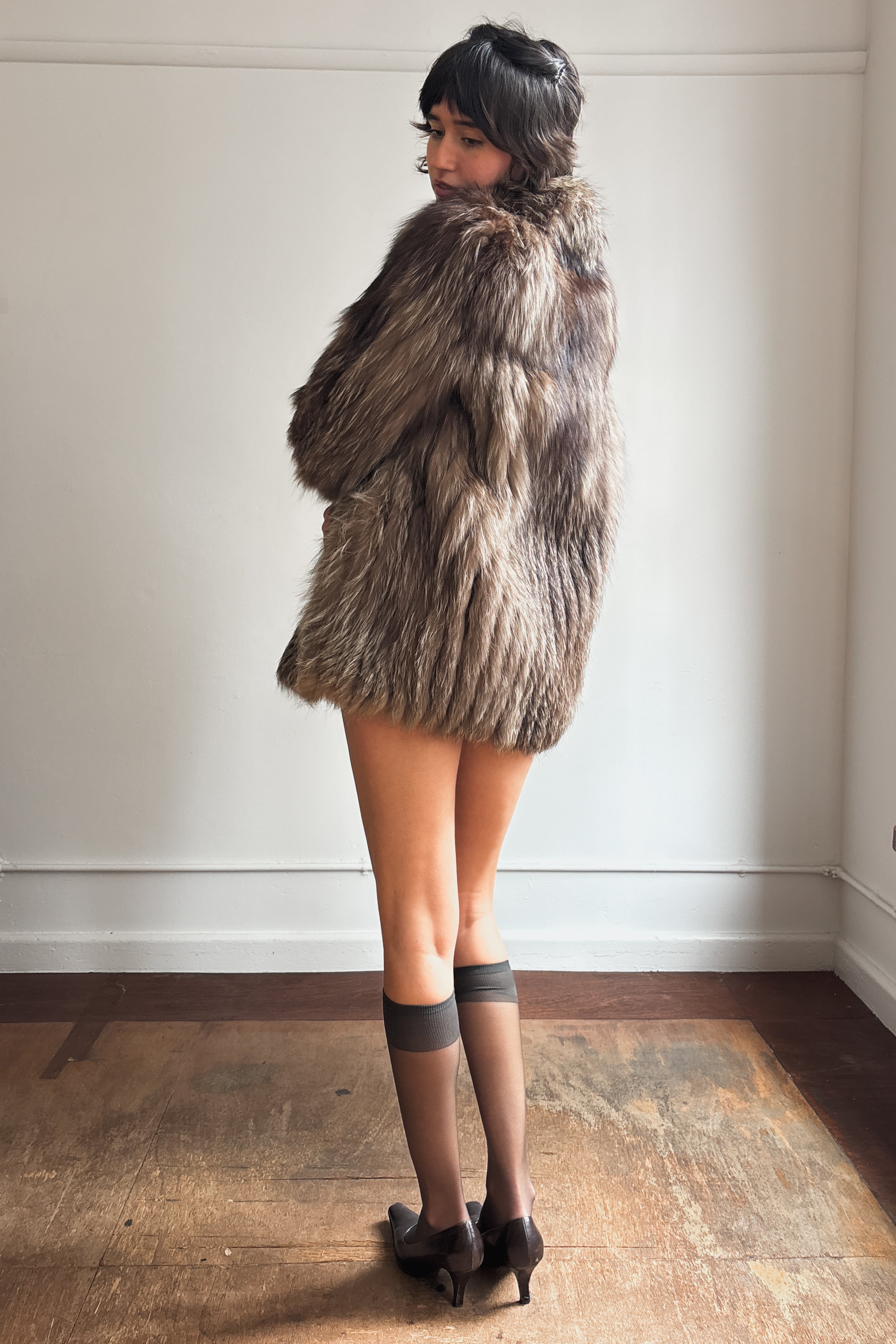 SILVER FOX FUR HIP LENGTH COAT