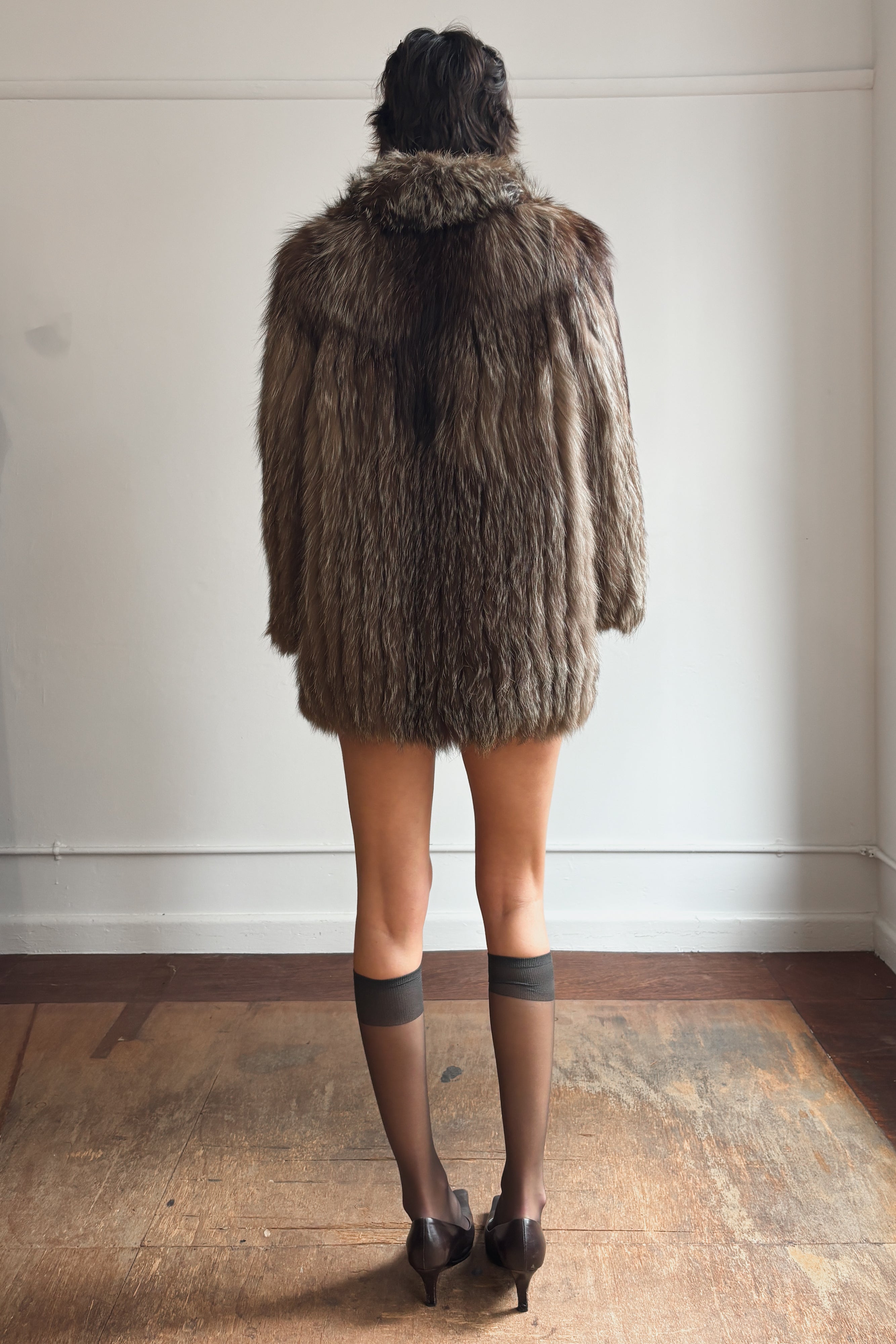 SILVER FOX FUR HIP LENGTH COAT