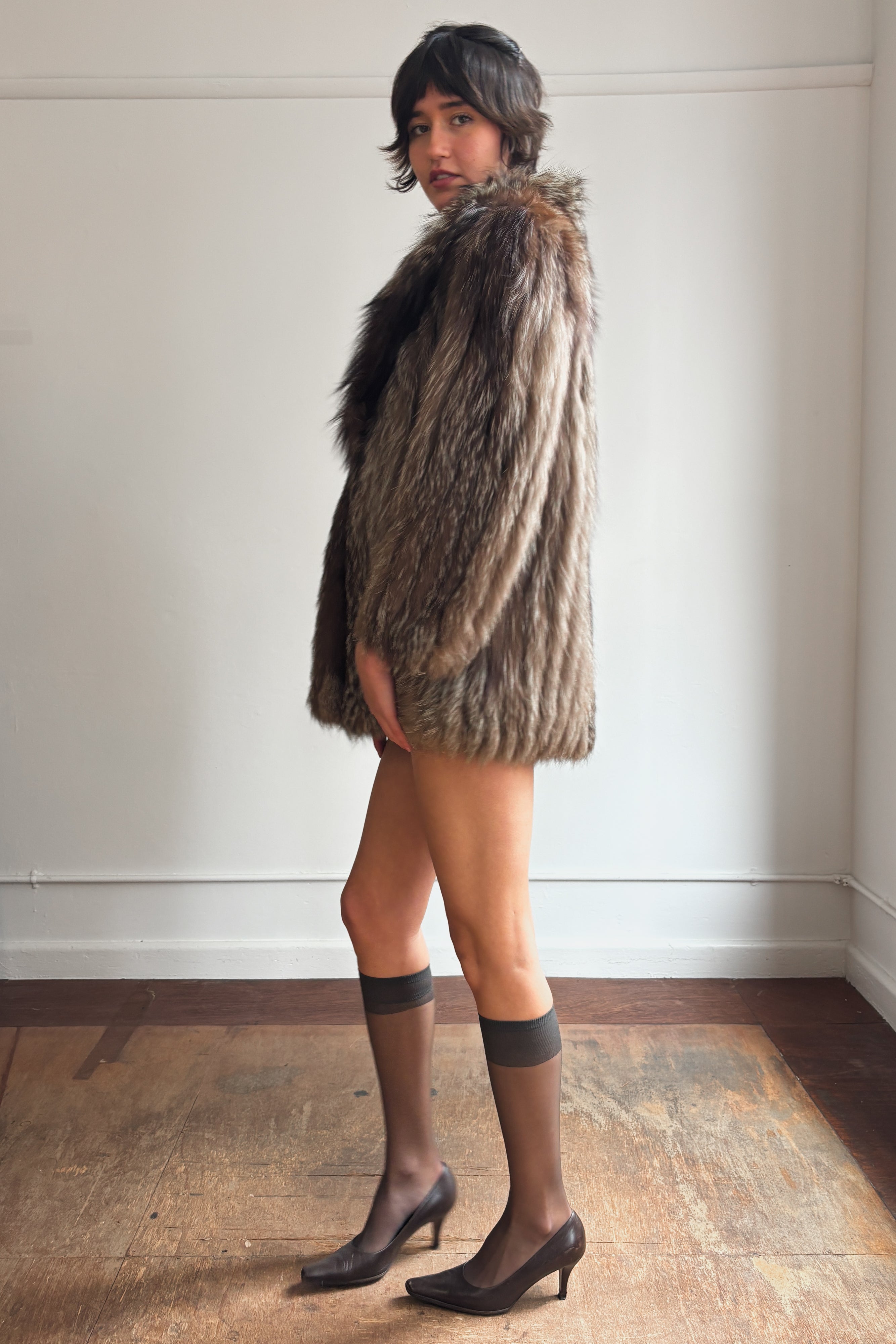 SILVER FOX FUR HIP LENGTH COAT