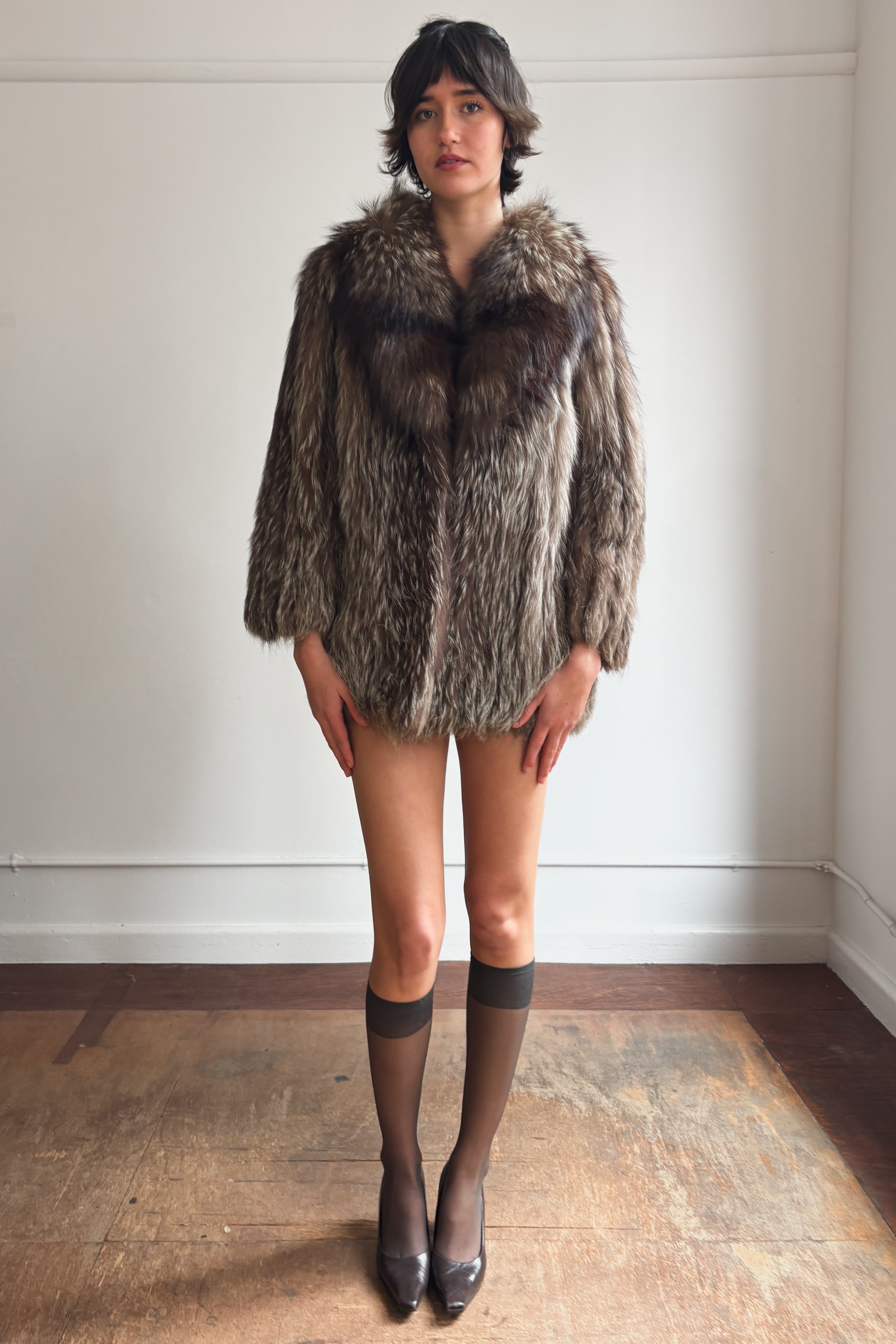 SILVER FOX FUR HIP LENGTH COAT