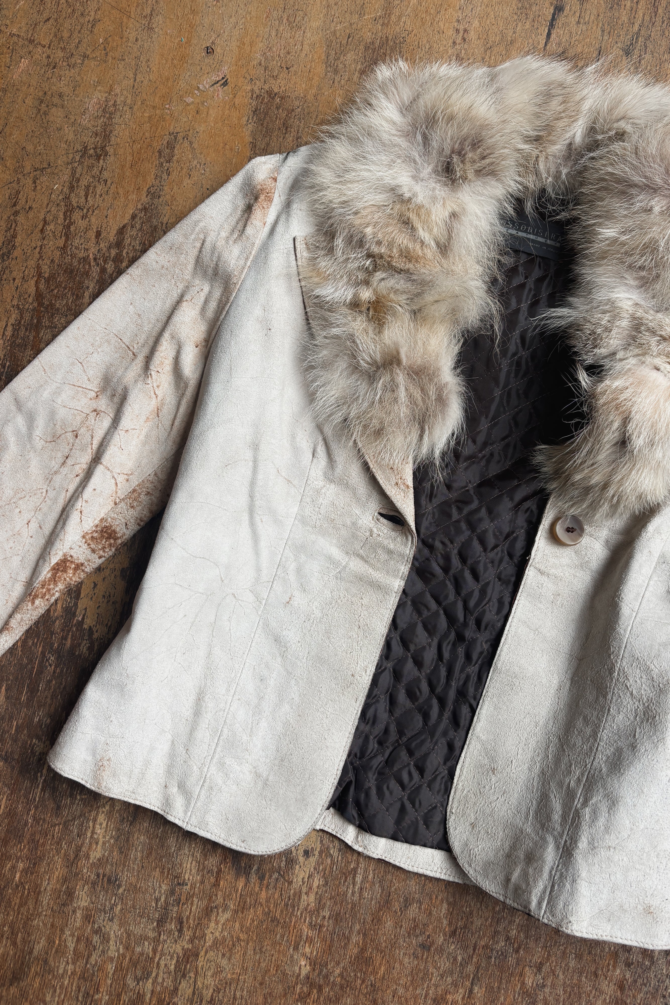 VINTAGE TAILORED SUEDE JACKET WITH FUR TRIM