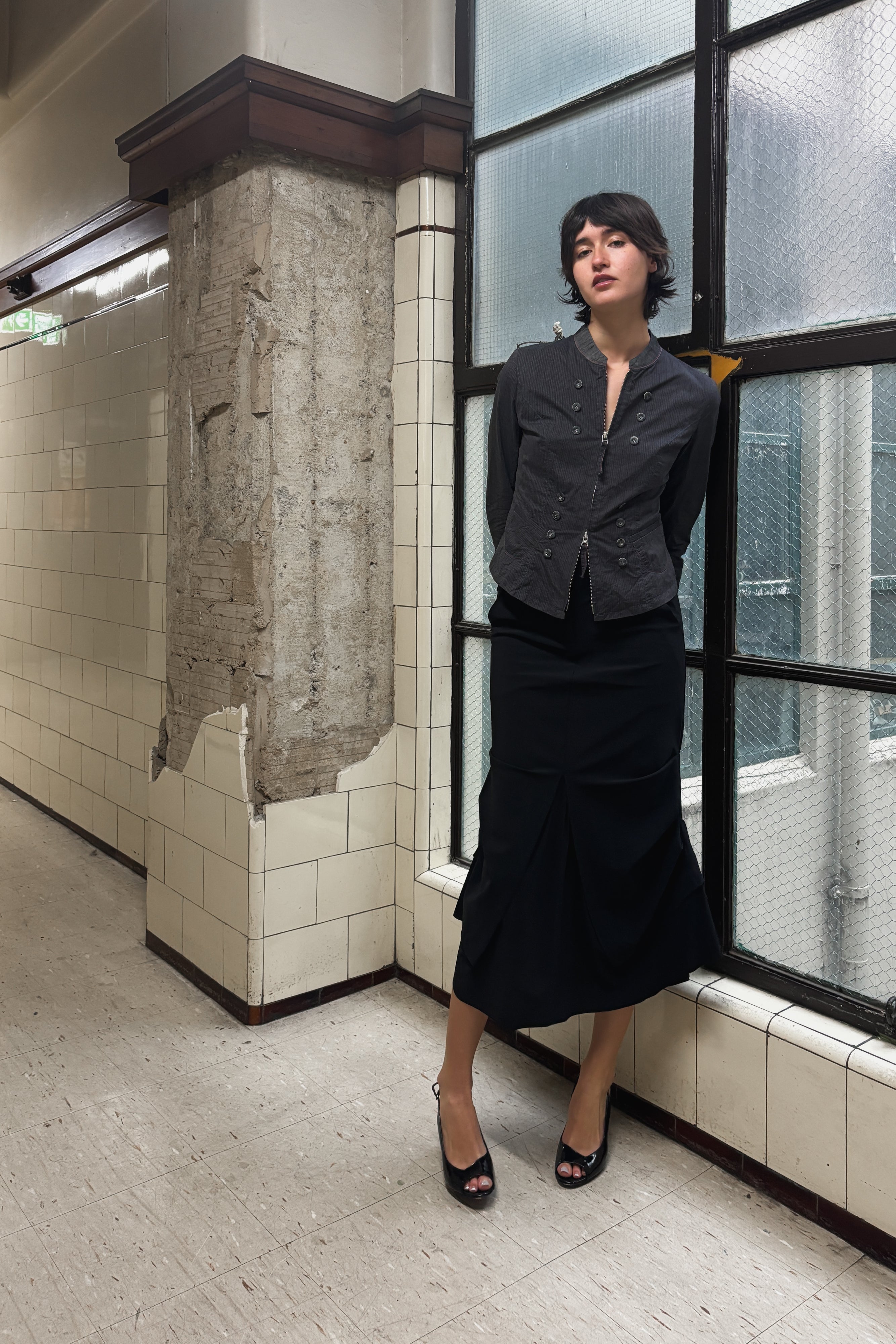 MARITHÉ FRANÇOIS GIRBAUD ASYM PINSTRIPE BUTTON UP