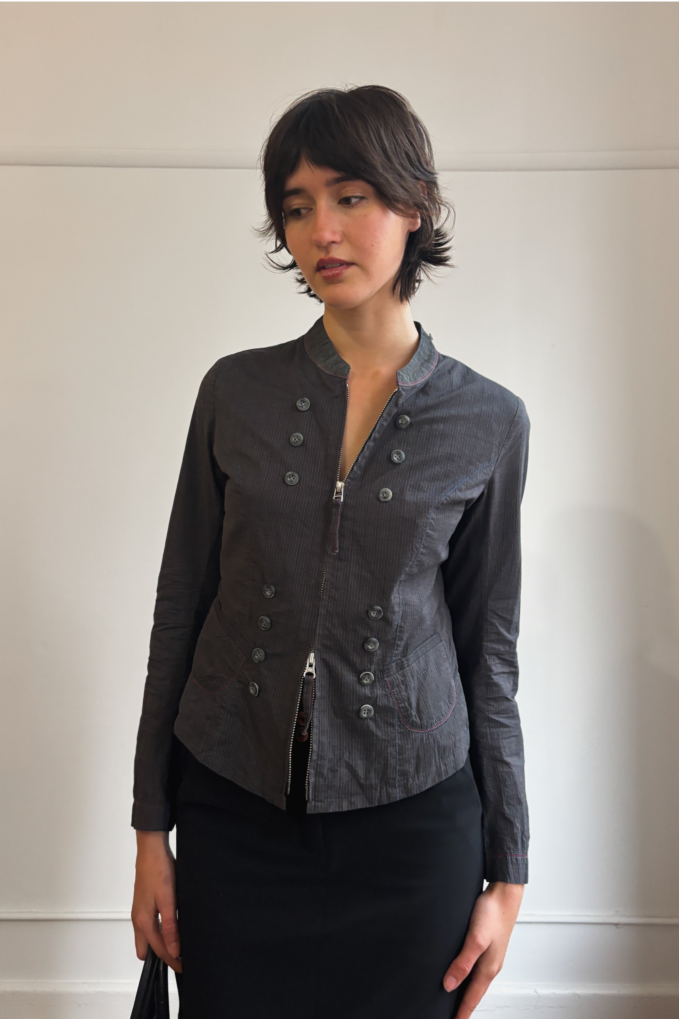 MARITHÉ FRANÇOIS GIRBAUD ASYM PINSTRIPE BUTTON UP