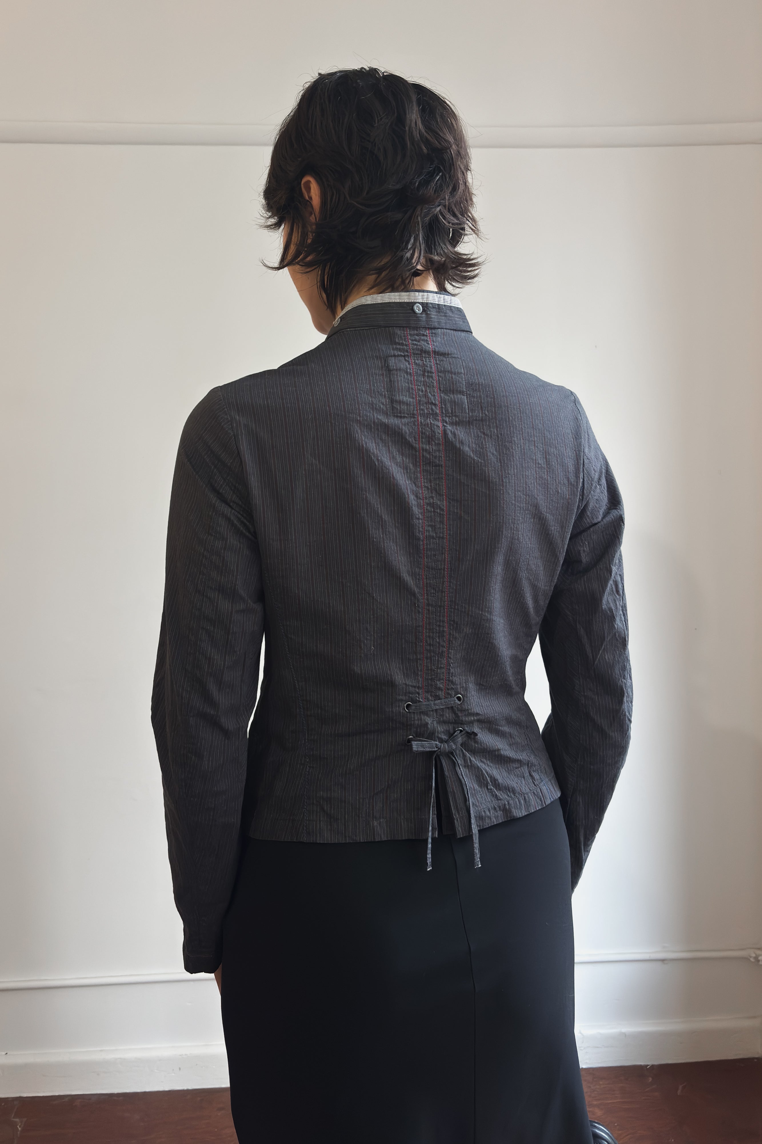 MARITHÉ FRANÇOIS GIRBAUD ASYM PINSTRIPE BUTTON UP