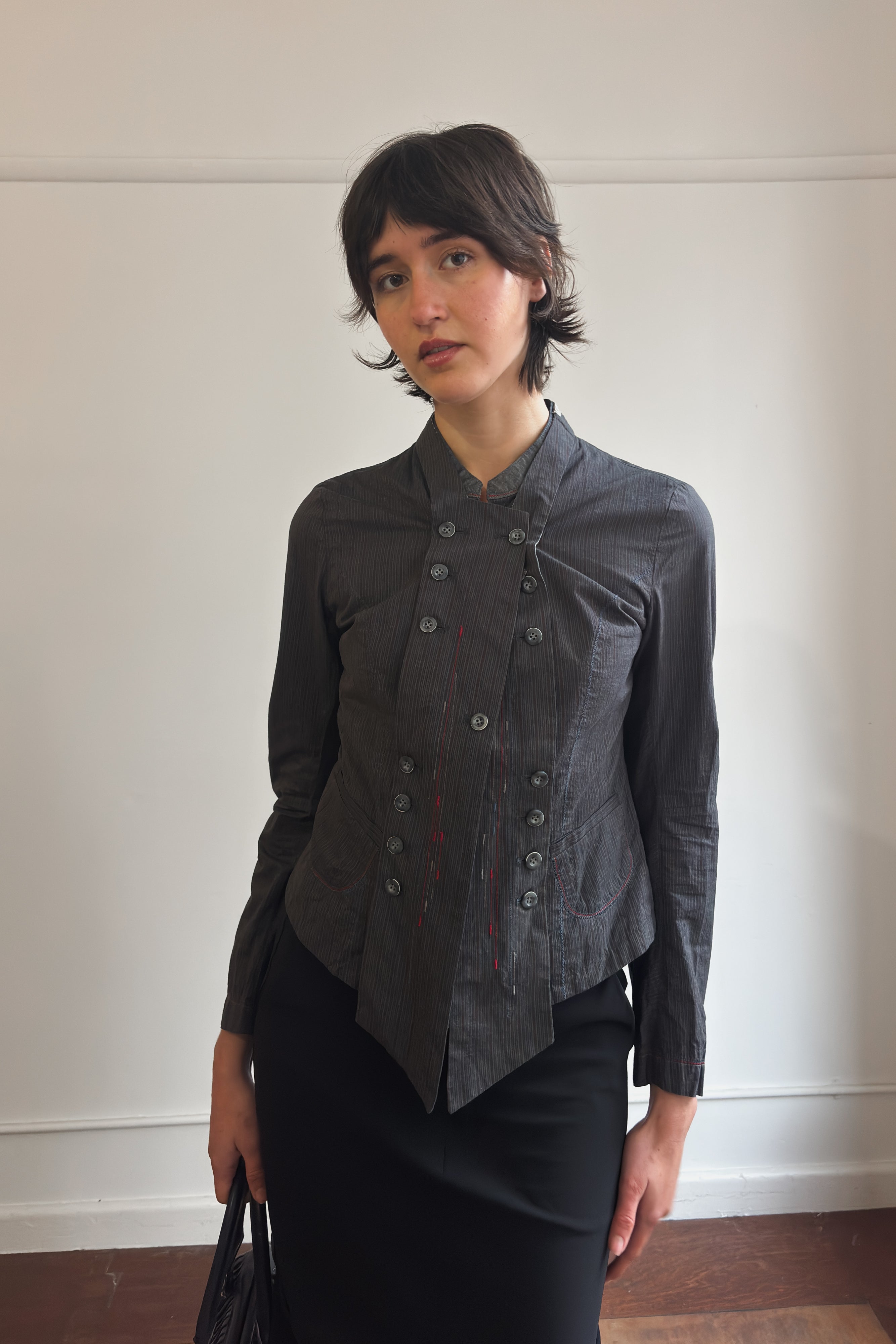 MARITHÉ FRANÇOIS GIRBAUD ASYM PINSTRIPE BUTTON UP