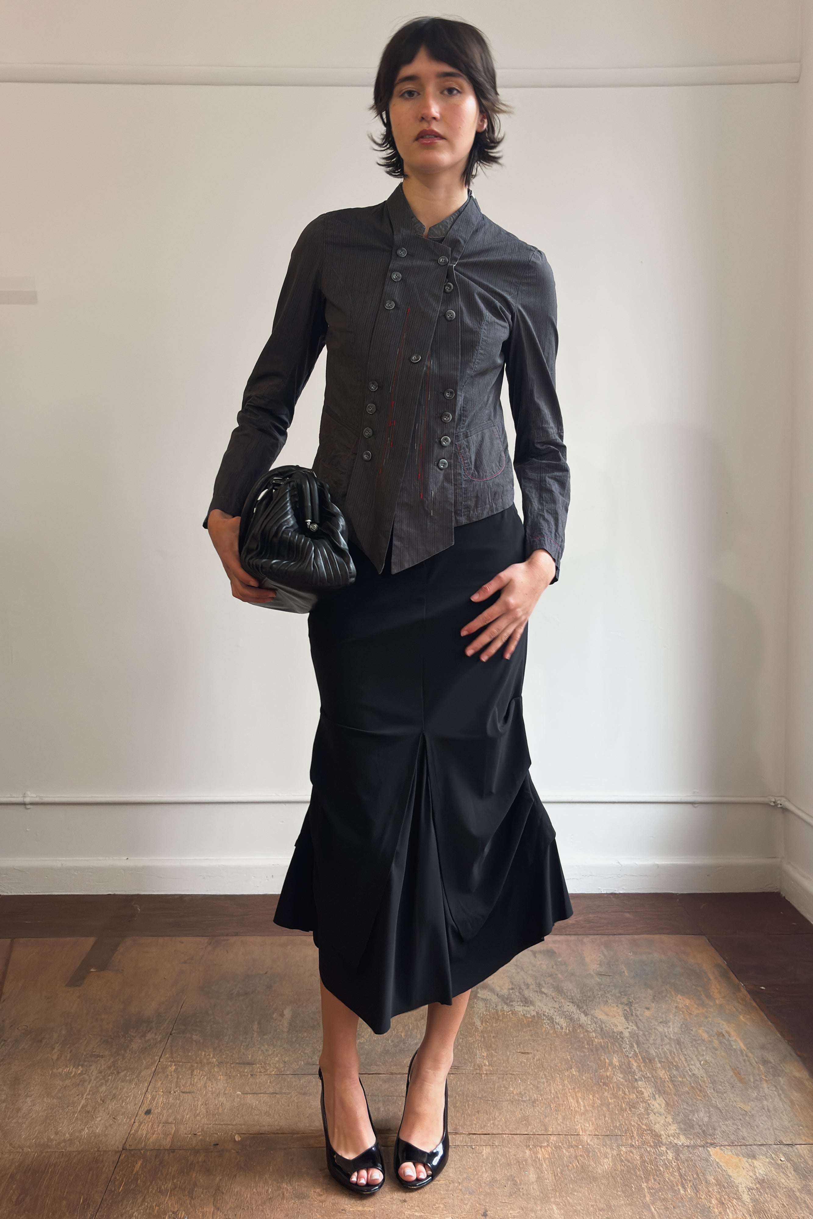 MARITHÉ FRANÇOIS GIRBAUD ASYM PINSTRIPE BUTTON UP