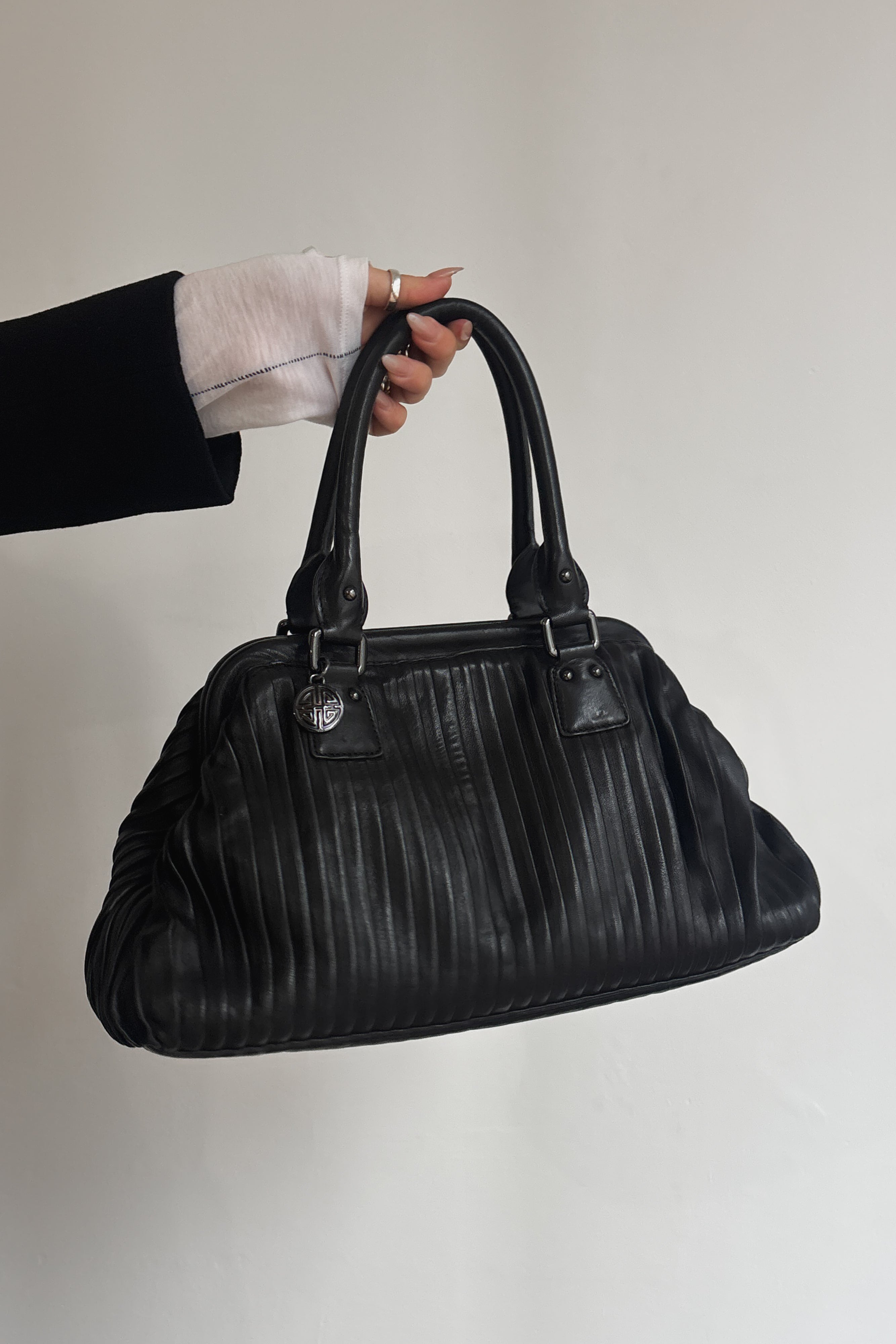 HUGO BOSS PLEATED LEATHER HANDBAG