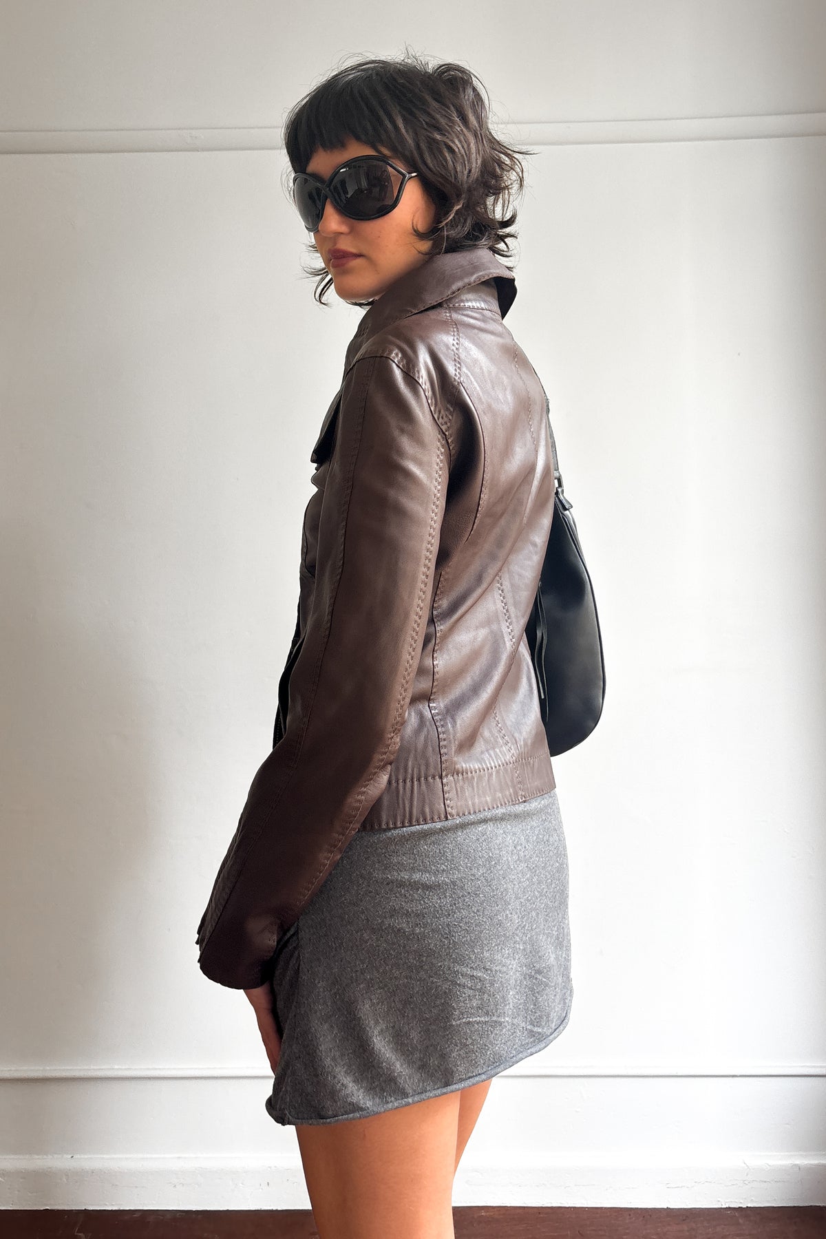 DONNA KARAN DUAL ZIP LAMBSKIN LEATHER JACKET