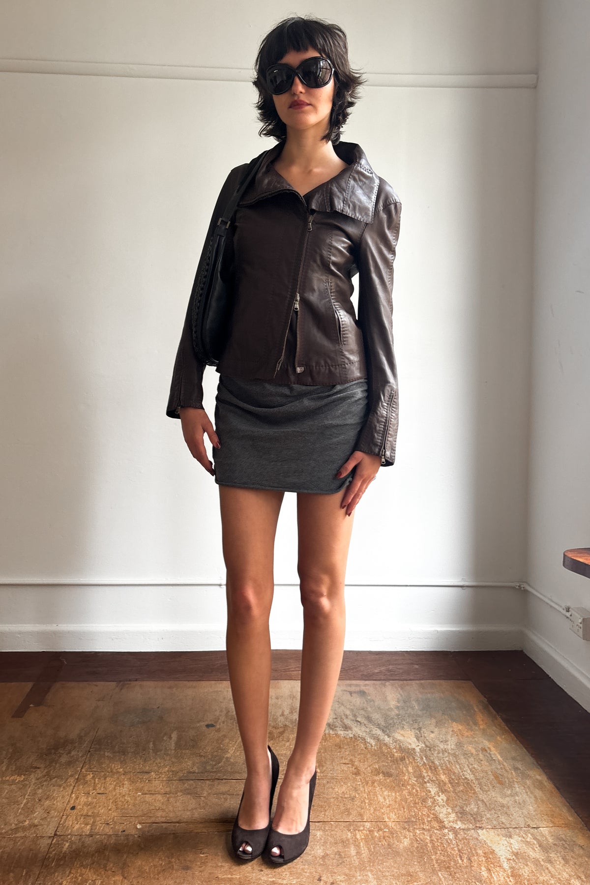 DONNA KARAN DUAL ZIP LAMBSKIN LEATHER JACKET