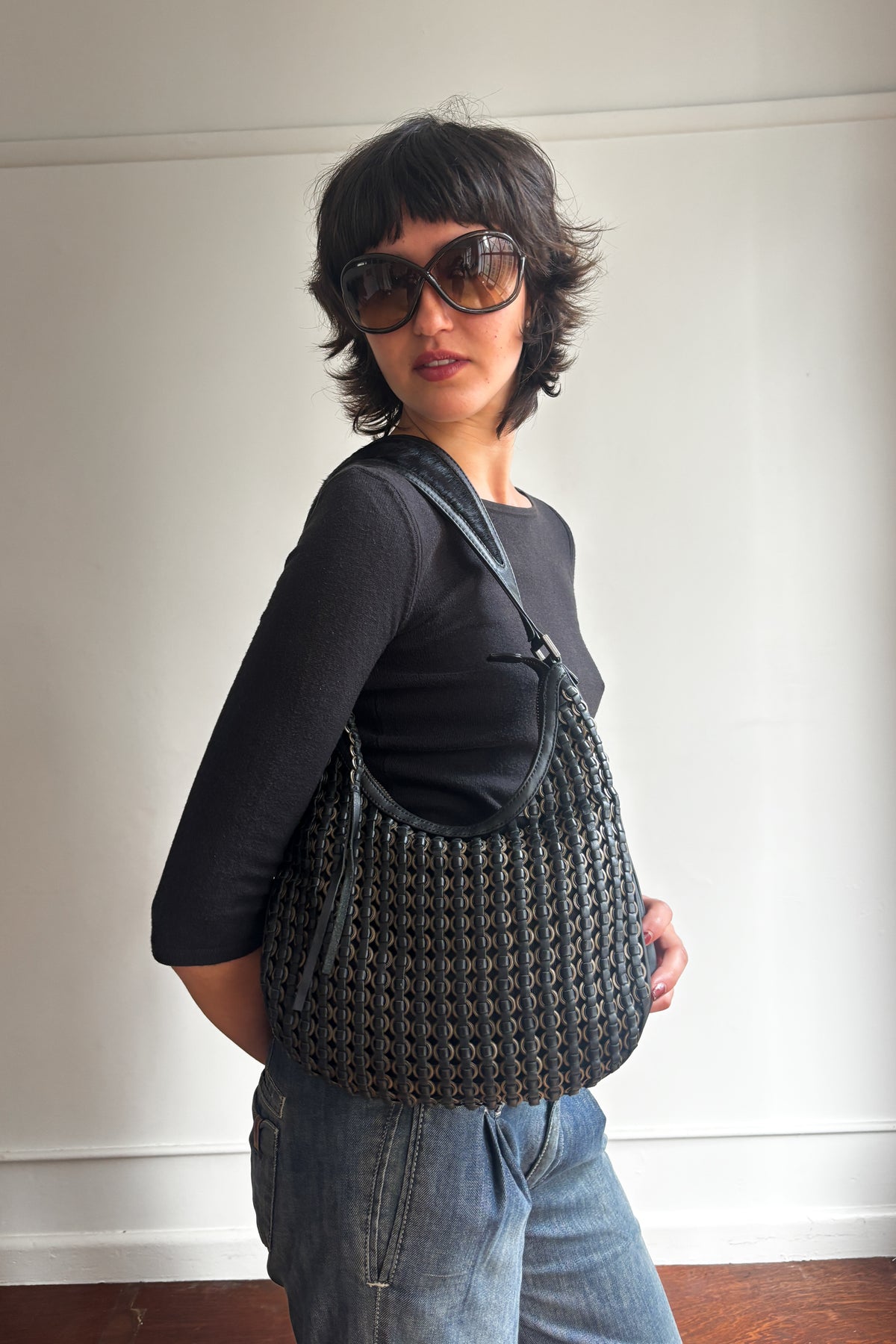 FRANCESCO BIASIA WOVEN LEATHER SHOULDER BAG