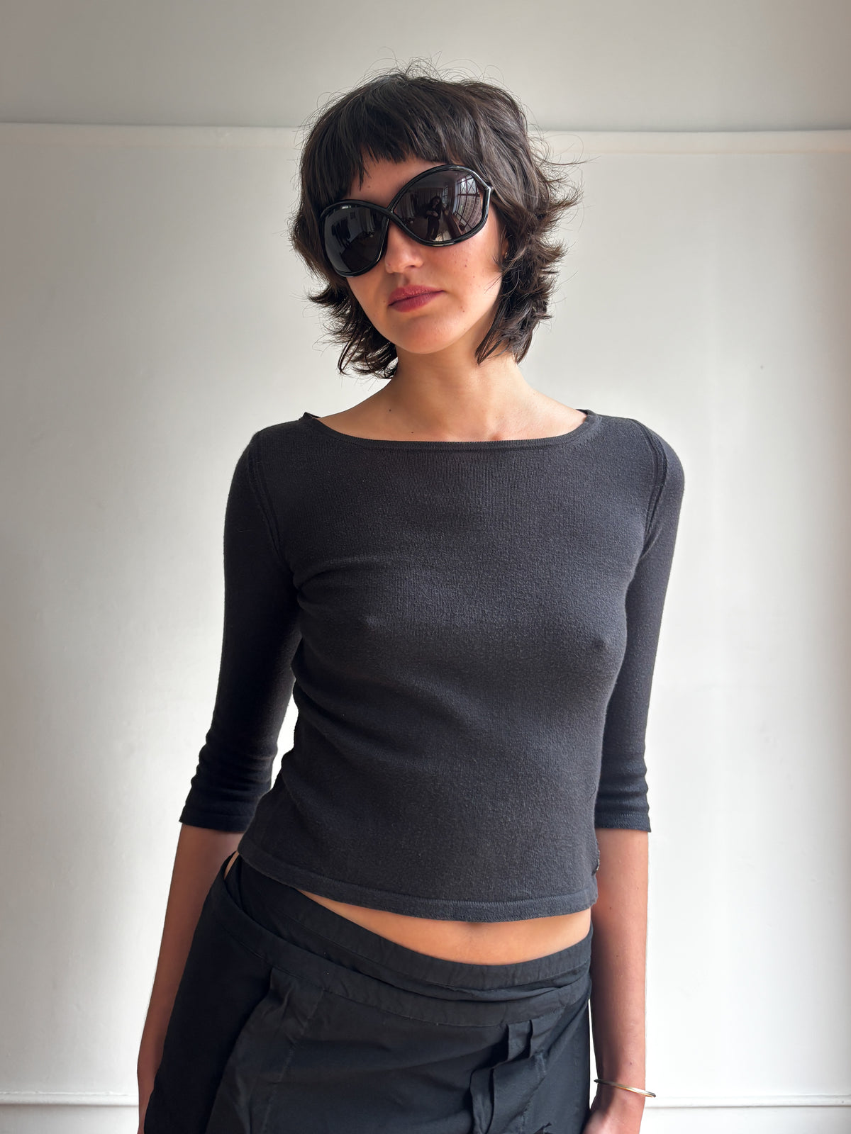 ARMANI JEANS 3/4 SLEEVE COTTON KNIT TOP