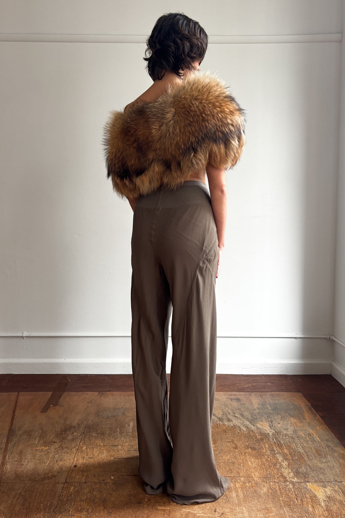 RICK OWENS F/W 2014 SILK WIDE-LEG FLARED TROUSERS