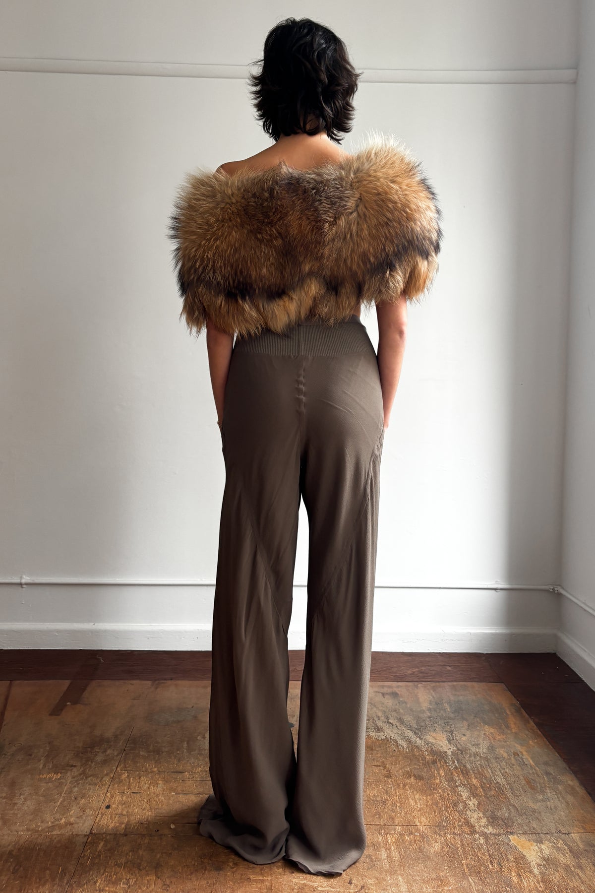 RICK OWENS F/W 2014 SILK WIDE-LEG FLARED TROUSERS