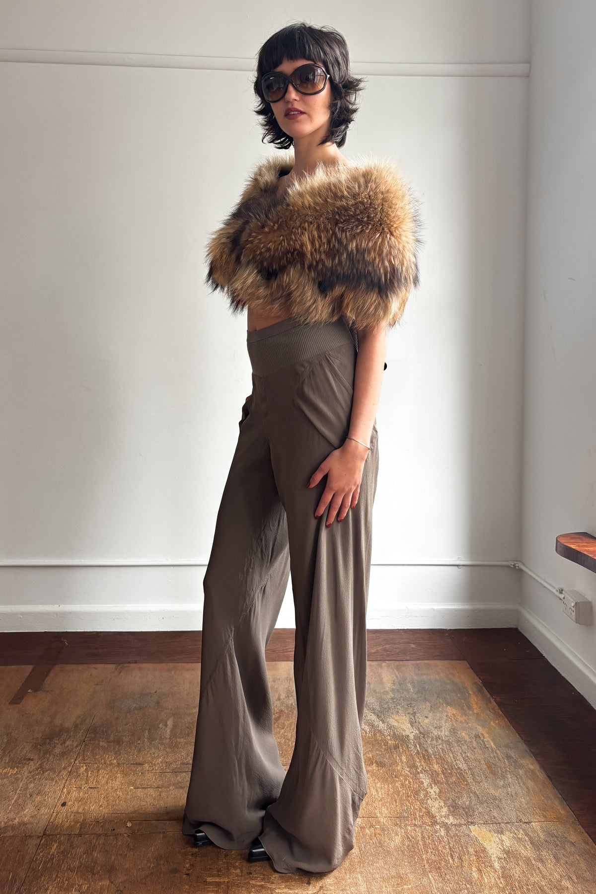 RICK OWENS F/W 2014 SILK WIDE-LEG FLARED TROUSERS
