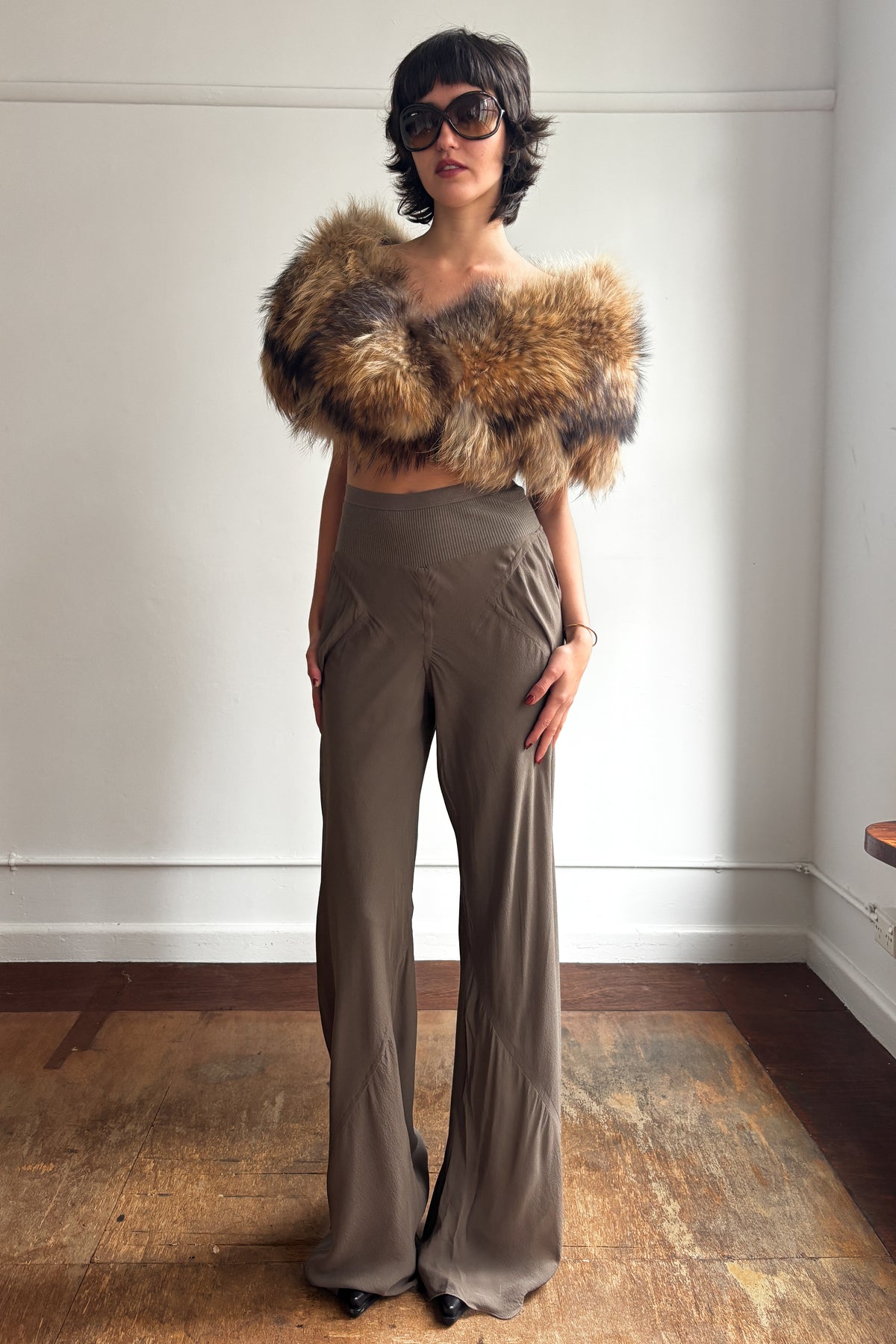 RICK OWENS F/W 2014 SILK WIDE-LEG FLARED TROUSERS