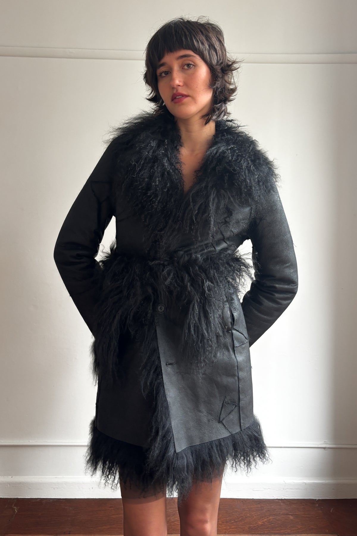 COSTUME NATIONAL ITALIAN DISTRESSED AFGHAN FUR COAT