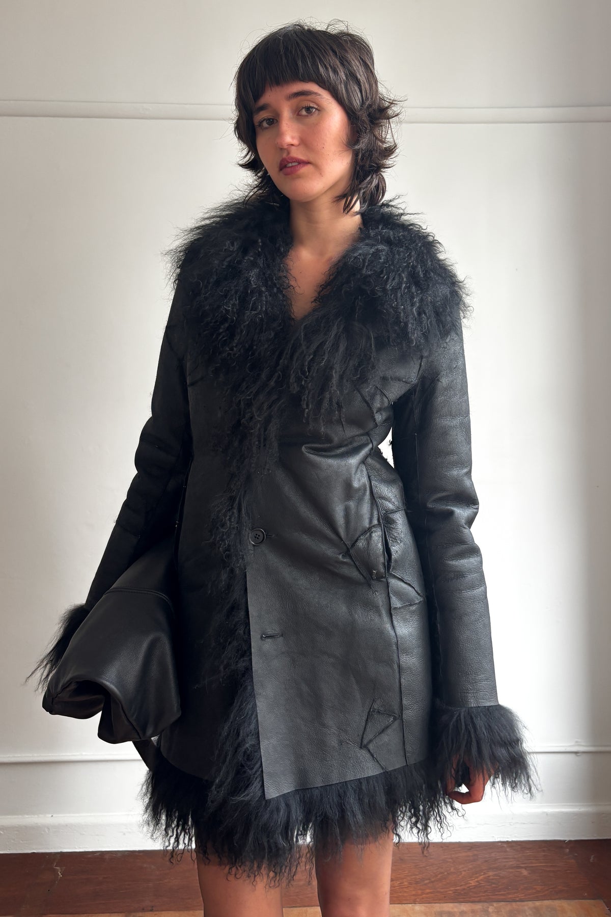 COSTUME NATIONAL ITALIAN DISTRESSED AFGHAN FUR COAT