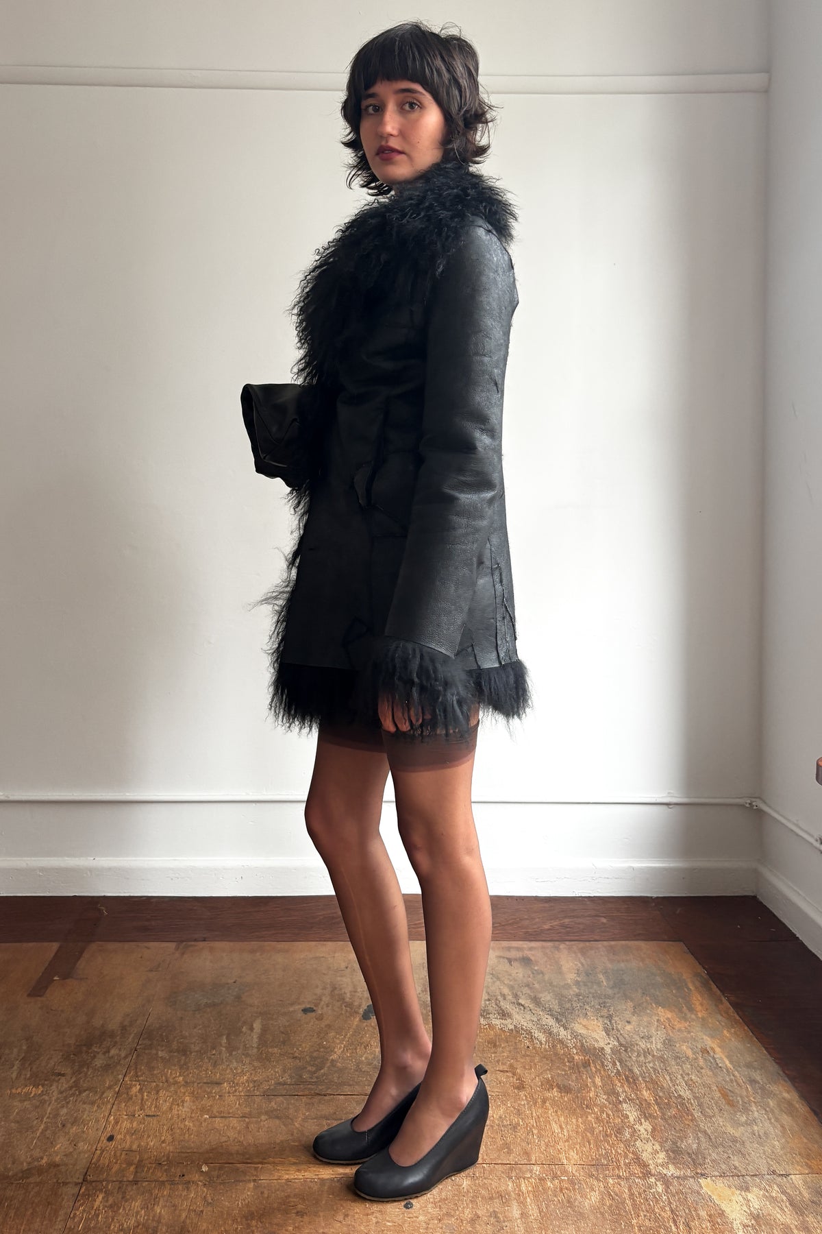 COSTUME NATIONAL ITALIAN DISTRESSED AFGHAN FUR COAT