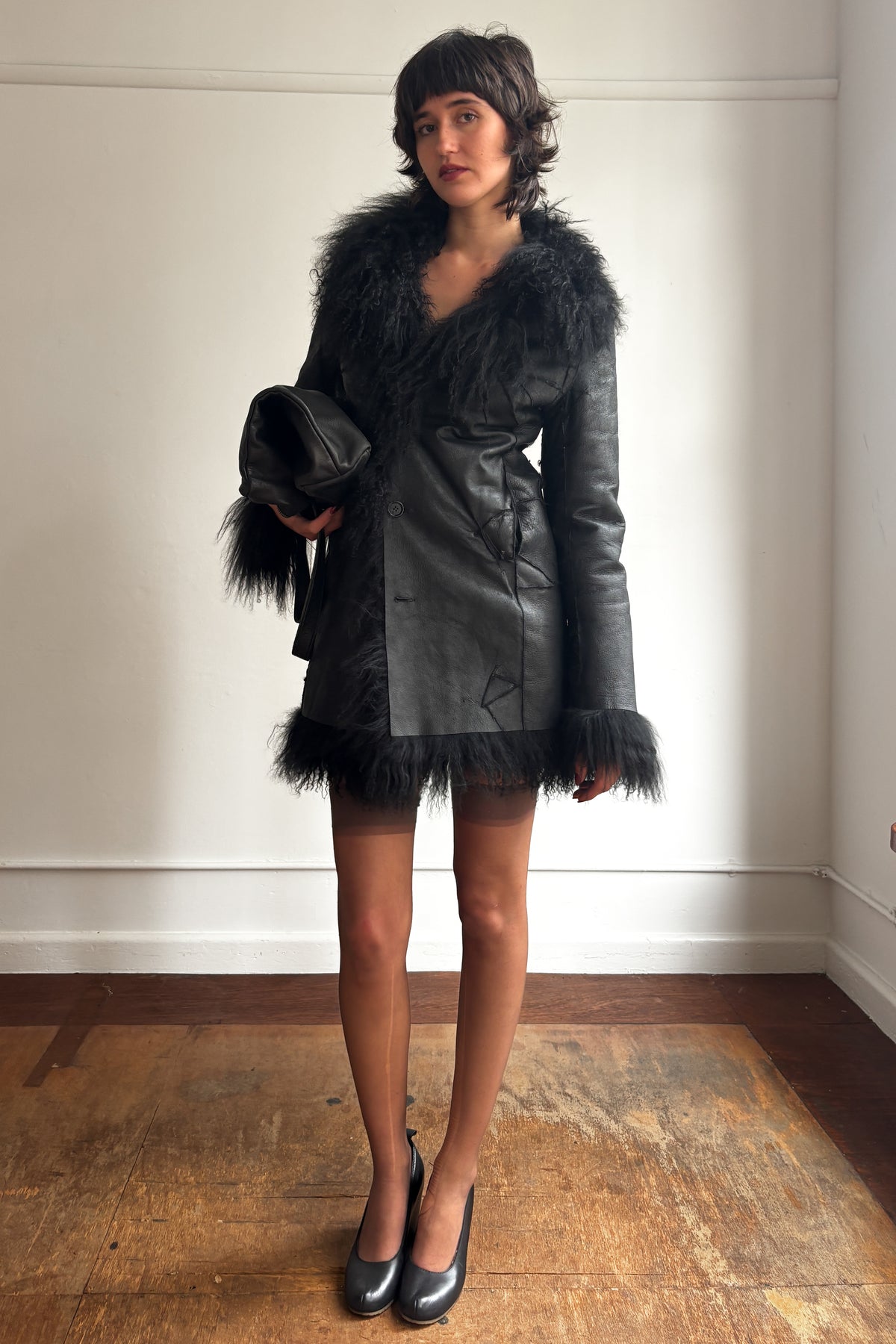 COSTUME NATIONAL ITALIAN DISTRESSED AFGHAN FUR COAT
