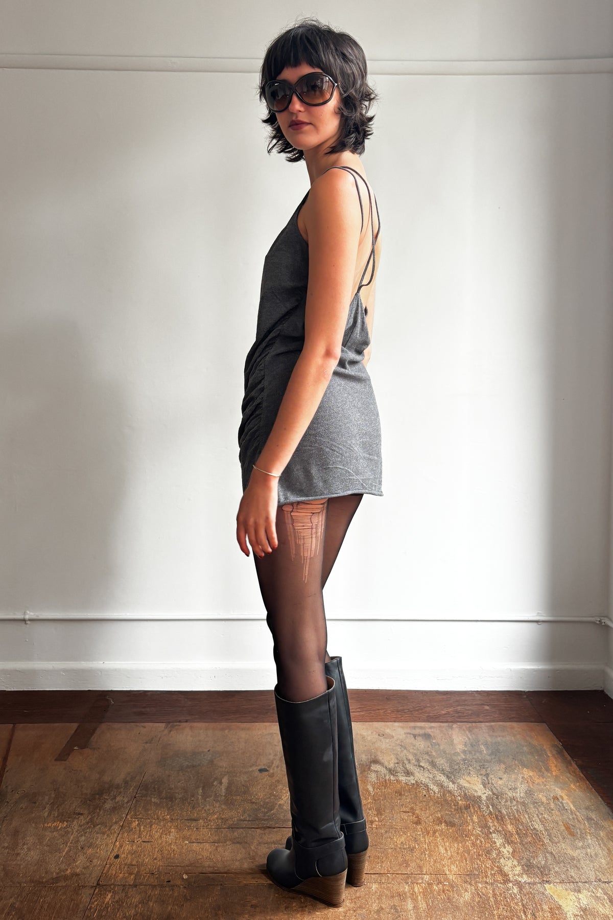 L.G.B. GATHERED COTTON MINI DRESS