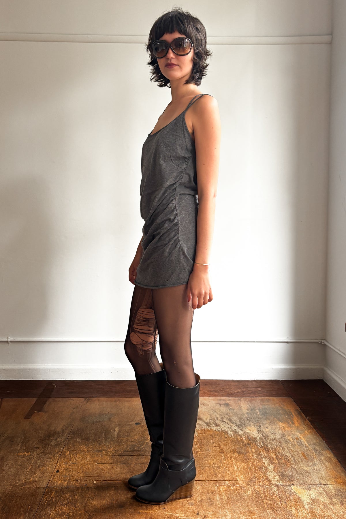 L.G.B. GATHERED COTTON MINI DRESS