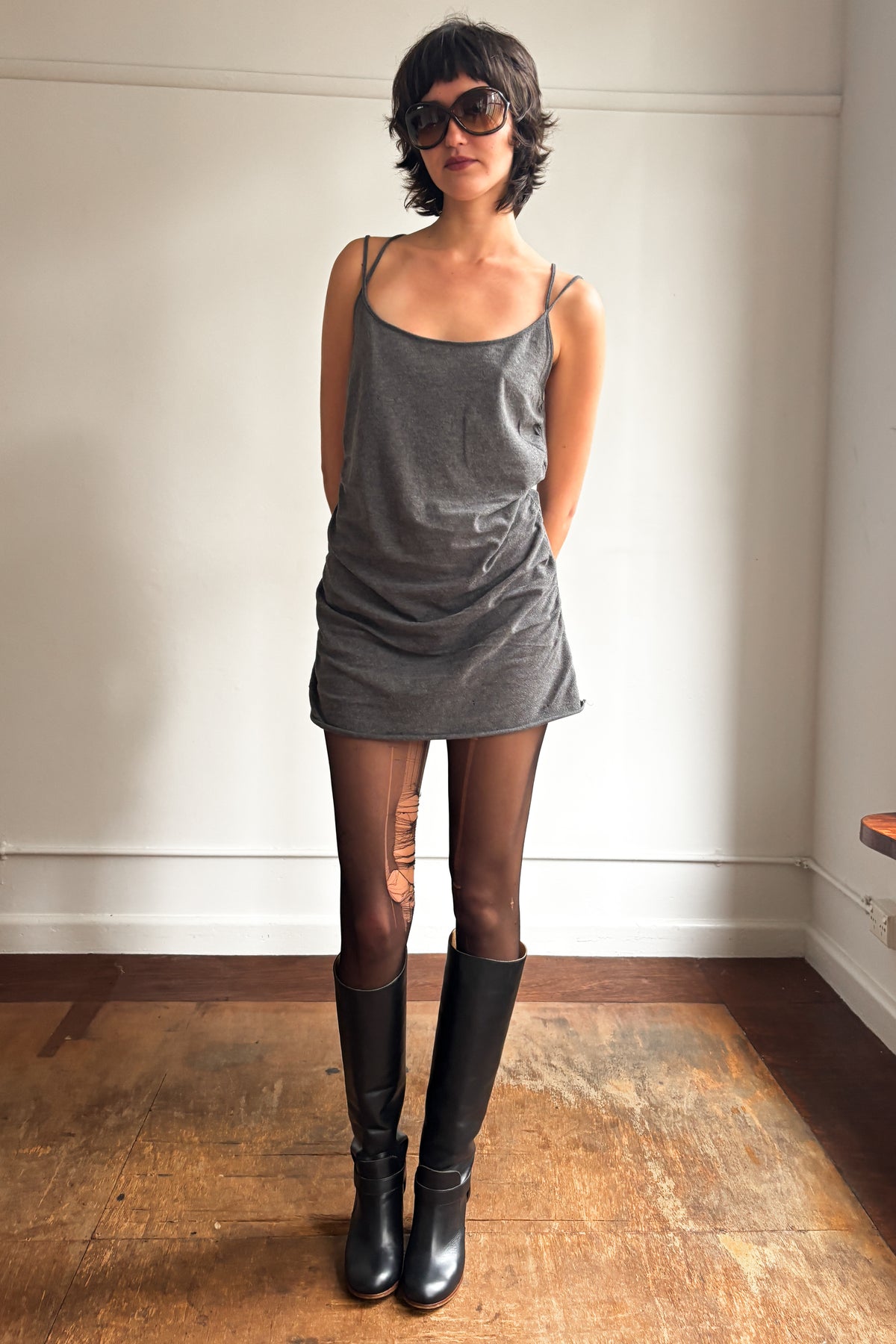L.G.B. GATHERED COTTON MINI DRESS