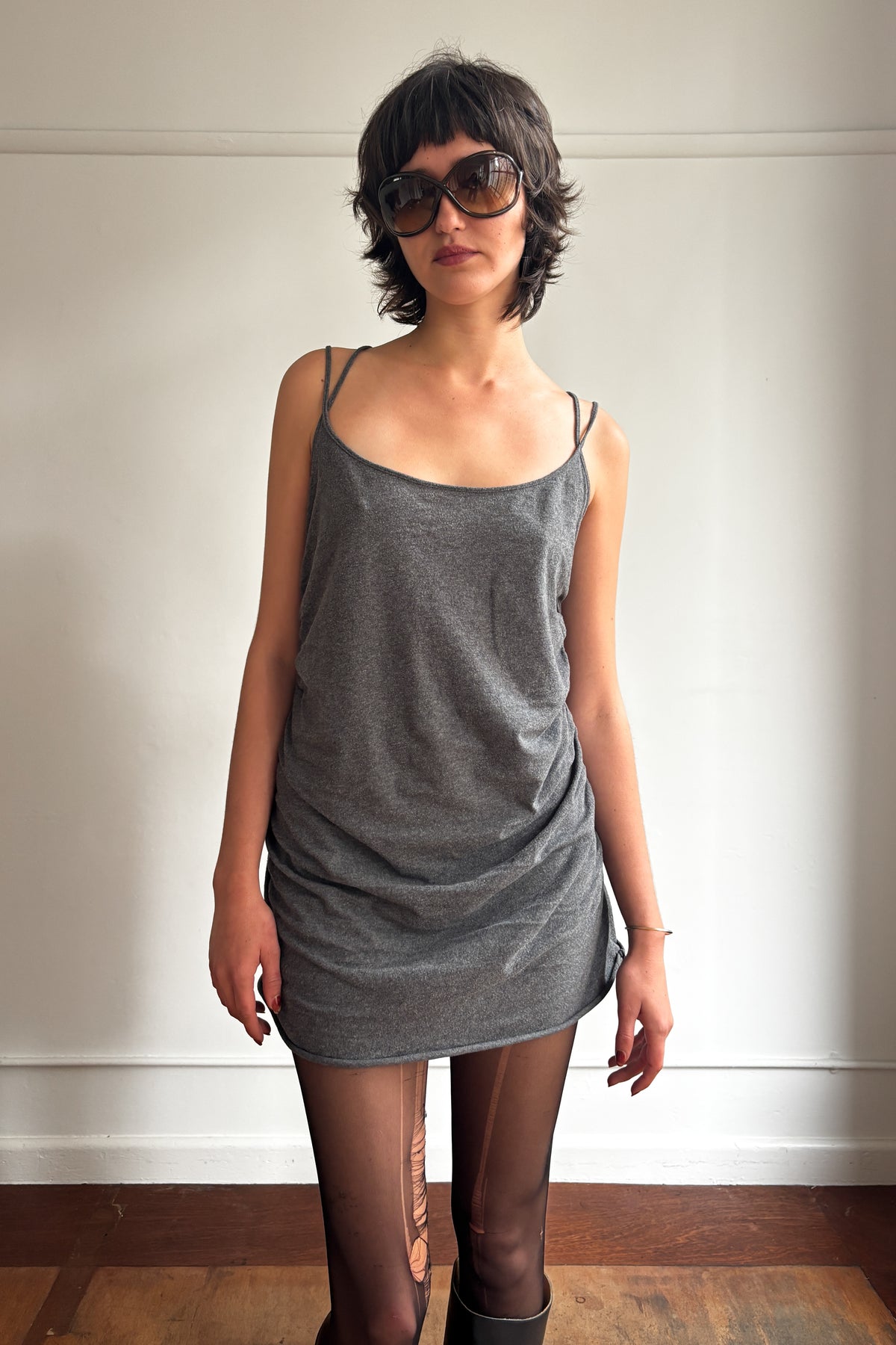 L.G.B. GATHERED COTTON MINI DRESS