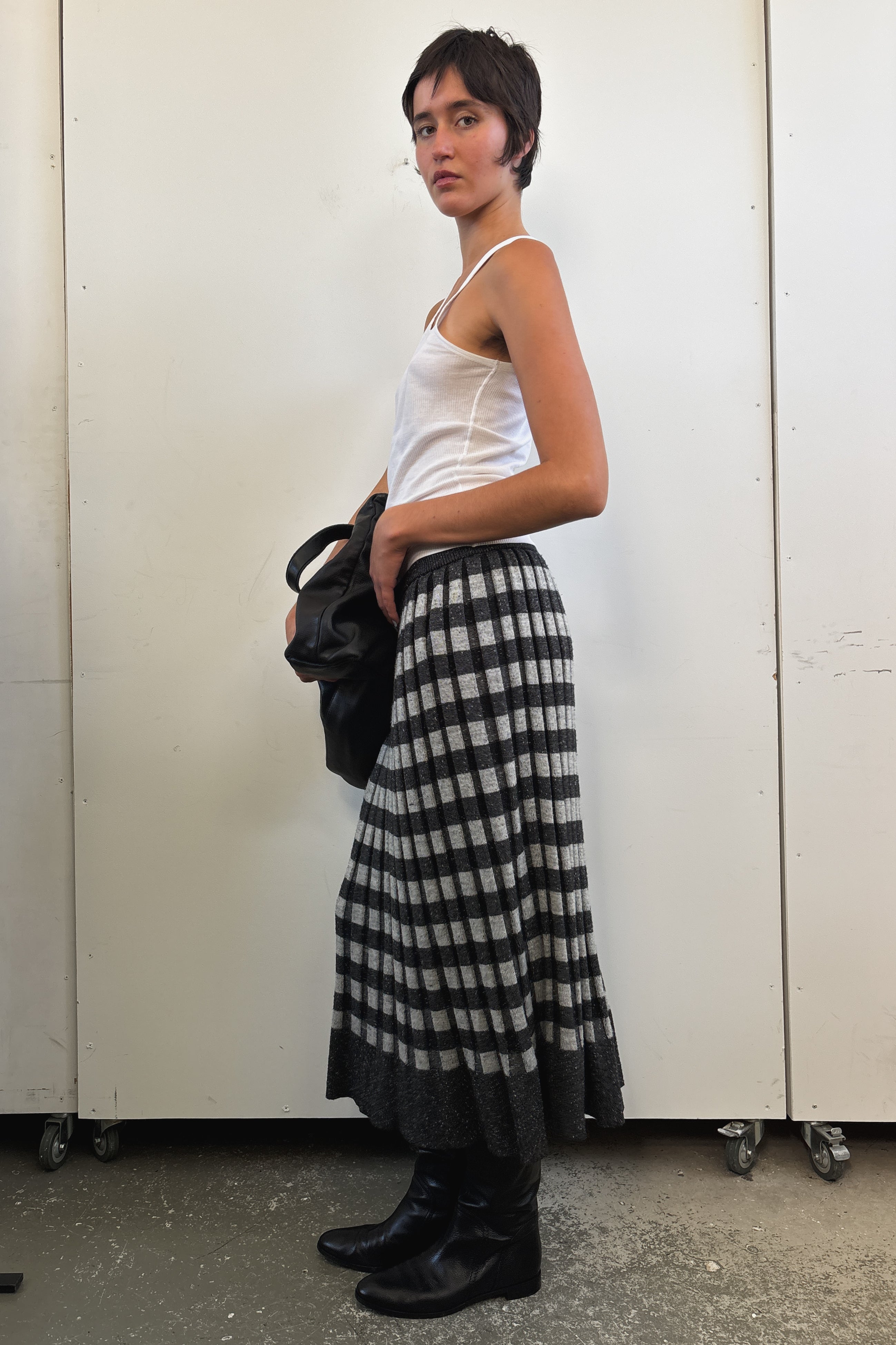 ISSEY MIYAKE KNIT CHECK MIDI SKIRT