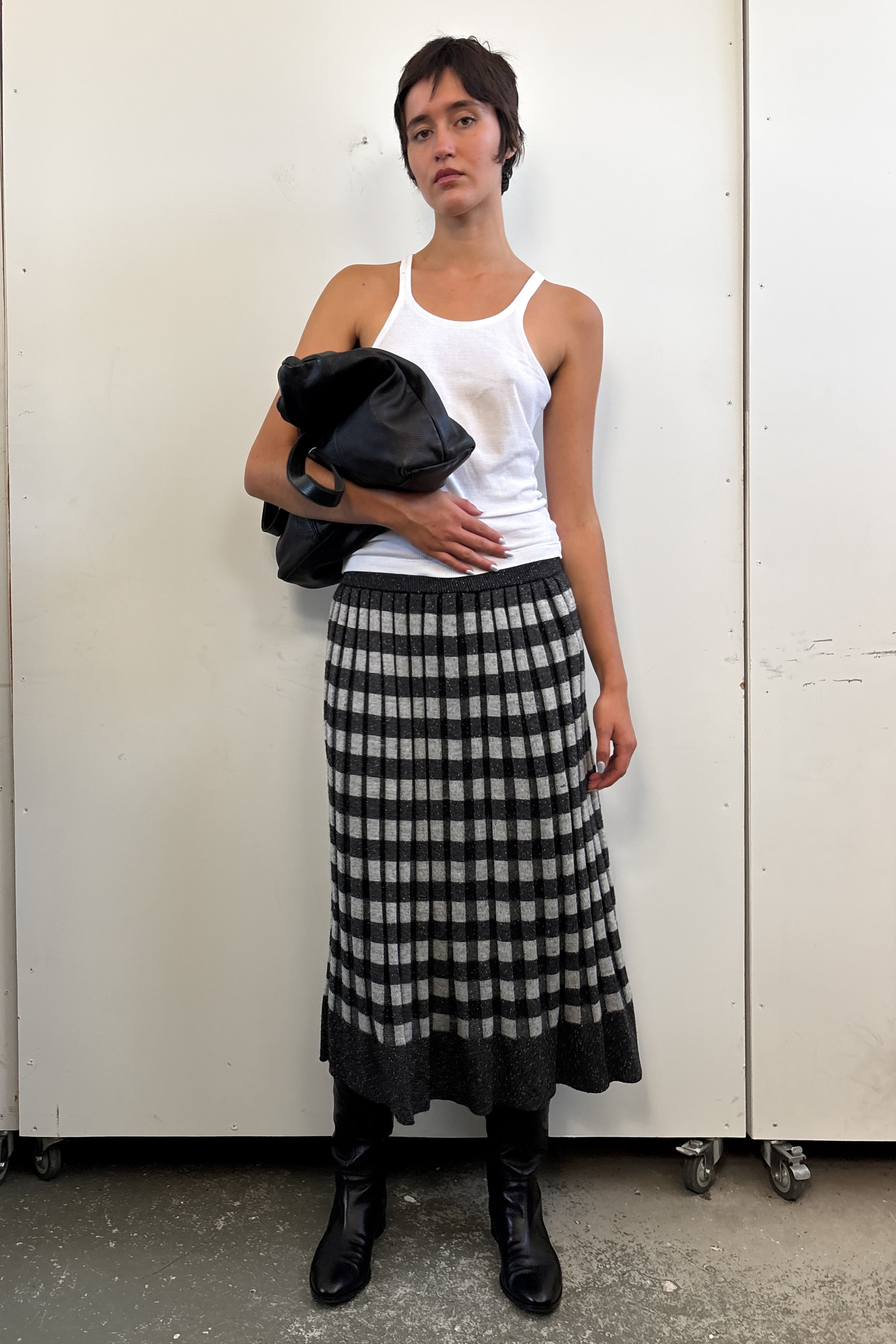 ISSEY MIYAKE KNIT CHECK MIDI SKIRT