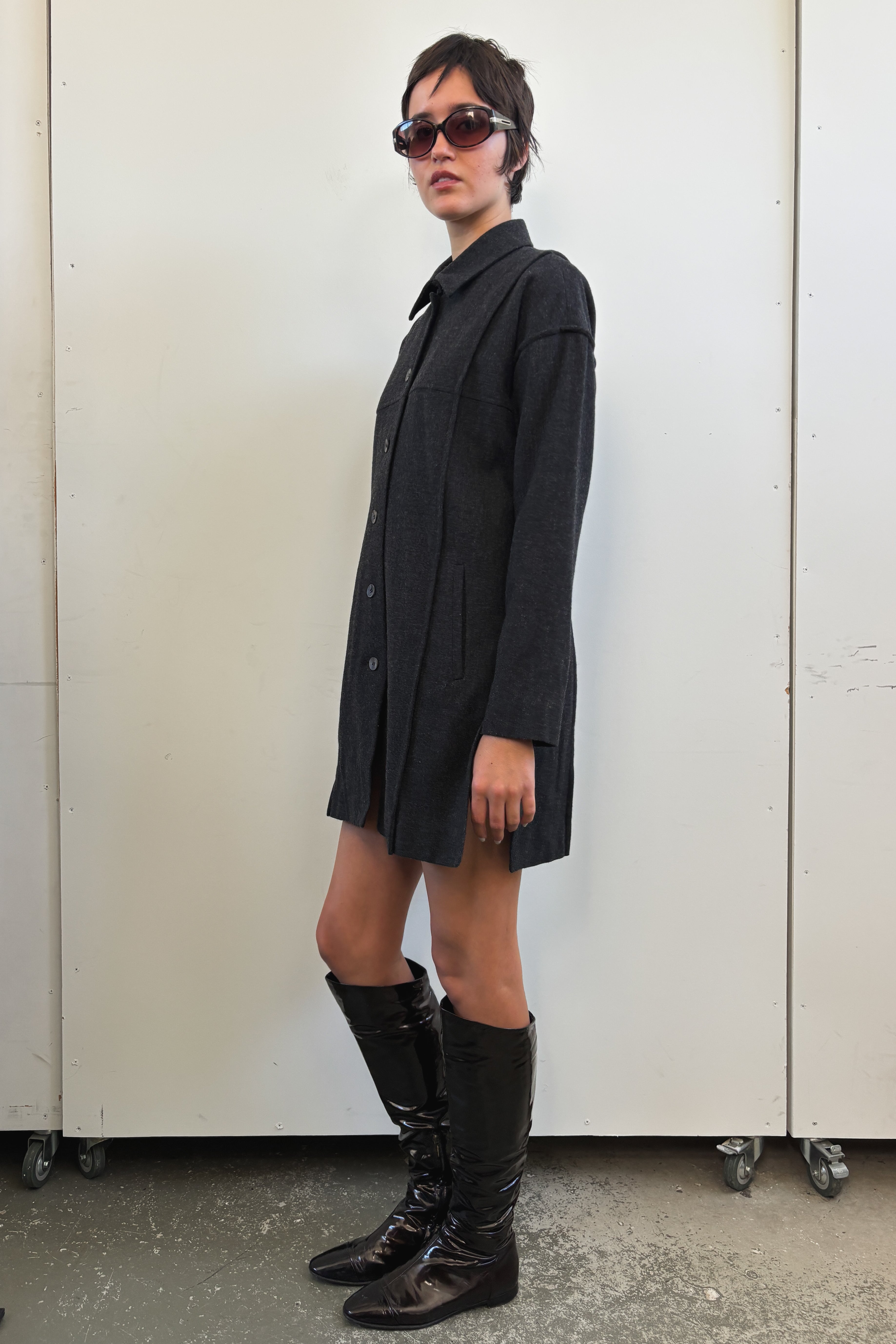 ISSEY MIYAKE WOOL COAT WITH PLEAT DETAIL