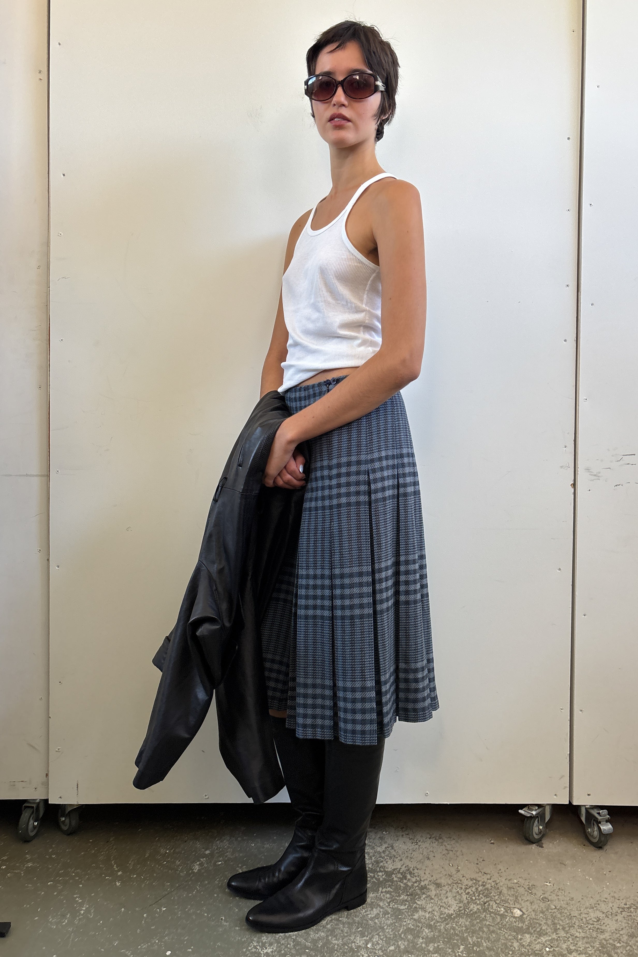 FLETCHER JONES PLEATED TARTAN SKIRT