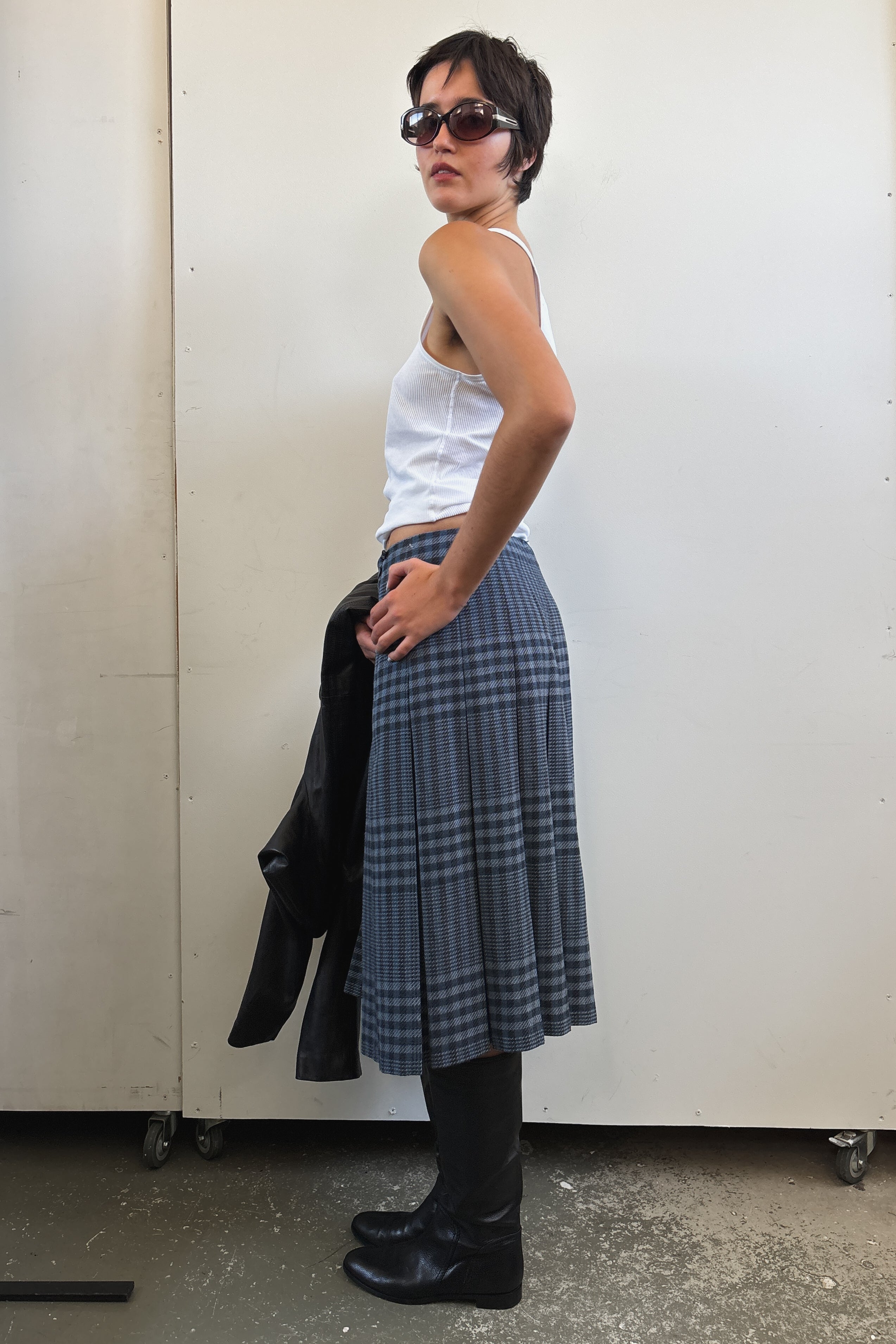 FLETCHER JONES PLEATED TARTAN SKIRT